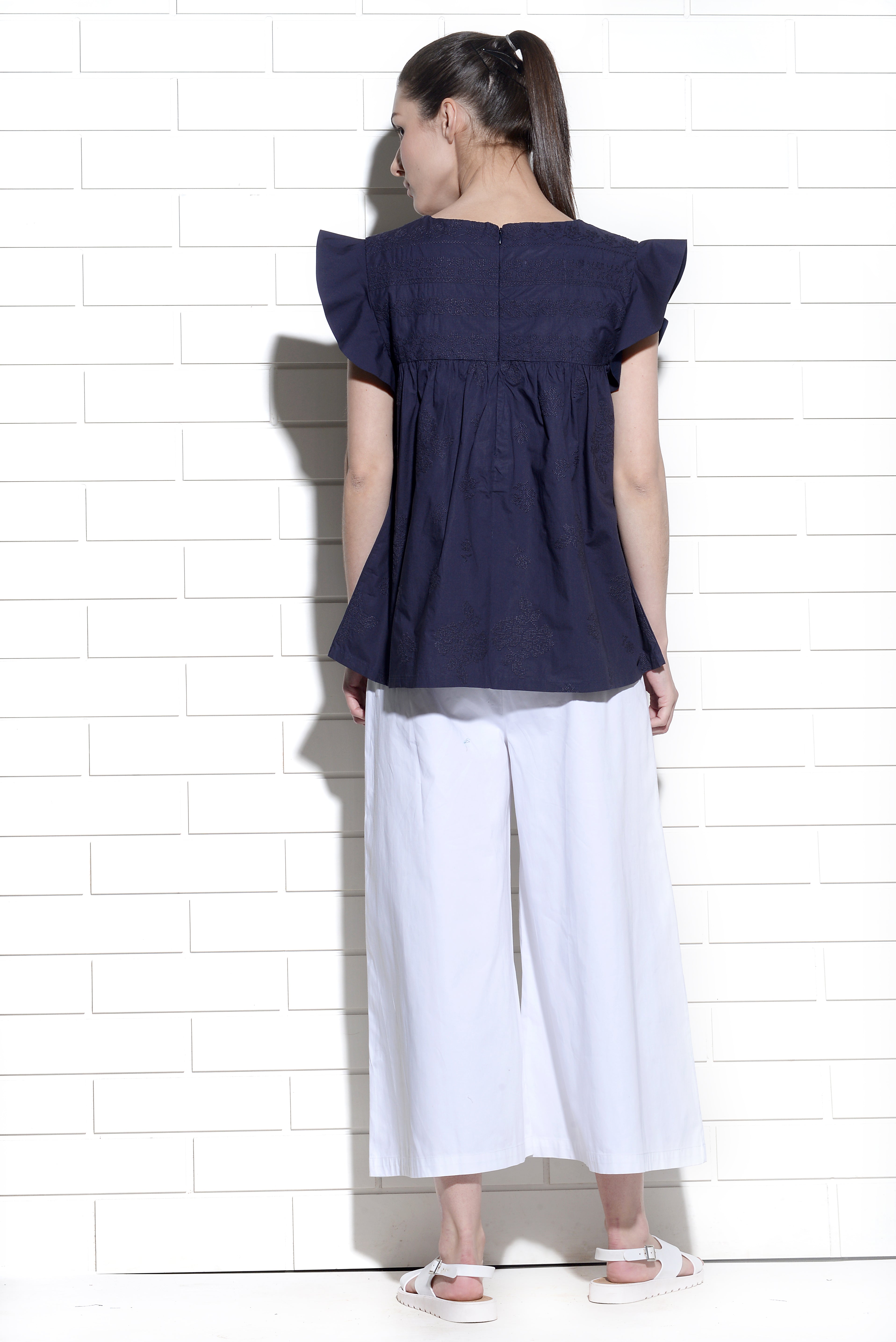 Happy Petals wing sleeve top with cross stitch embroidery