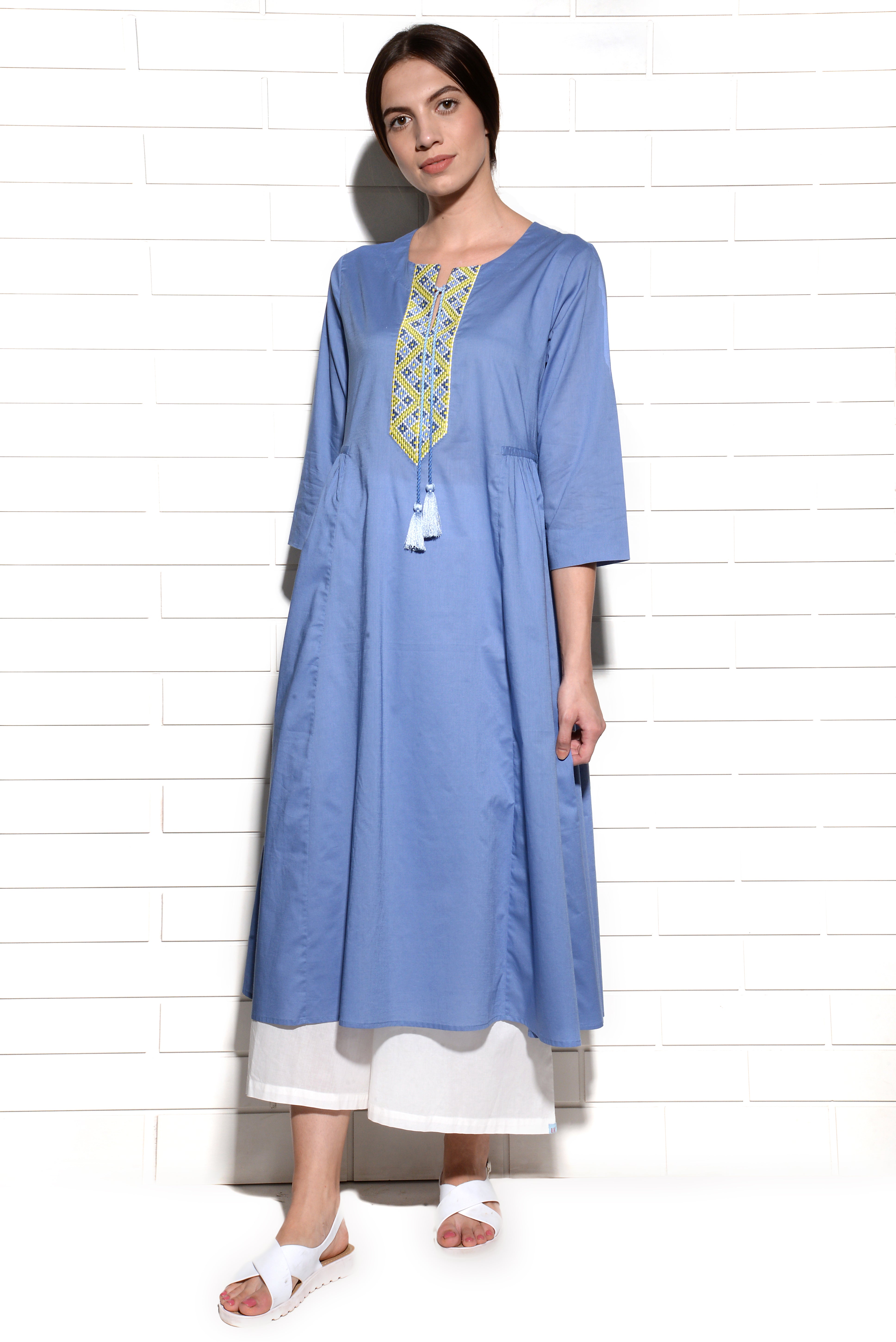 Strawberry Crush Tunic Kurta with embroidery at neck and tassles