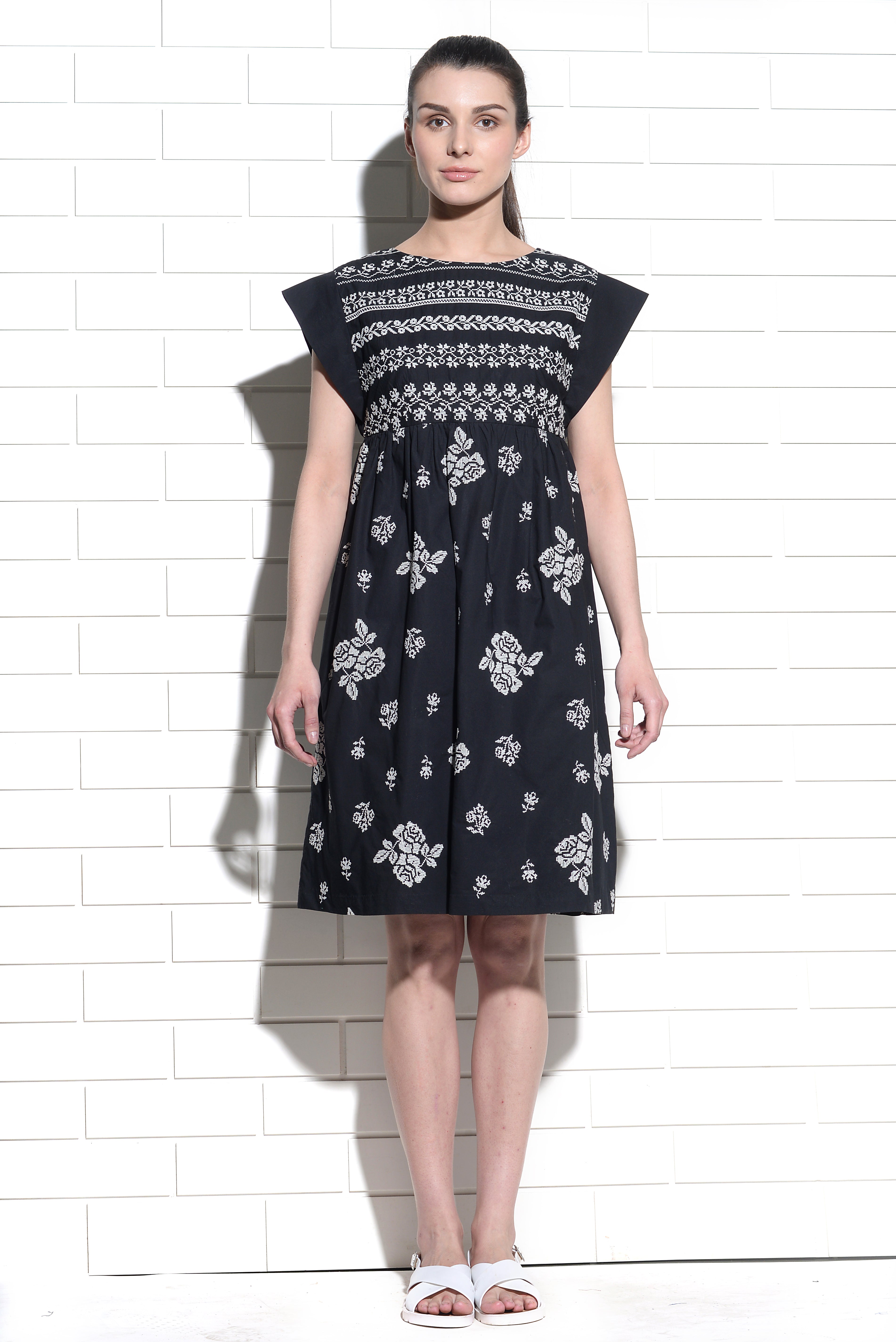 Country meadow dress with cross stitch embroidery