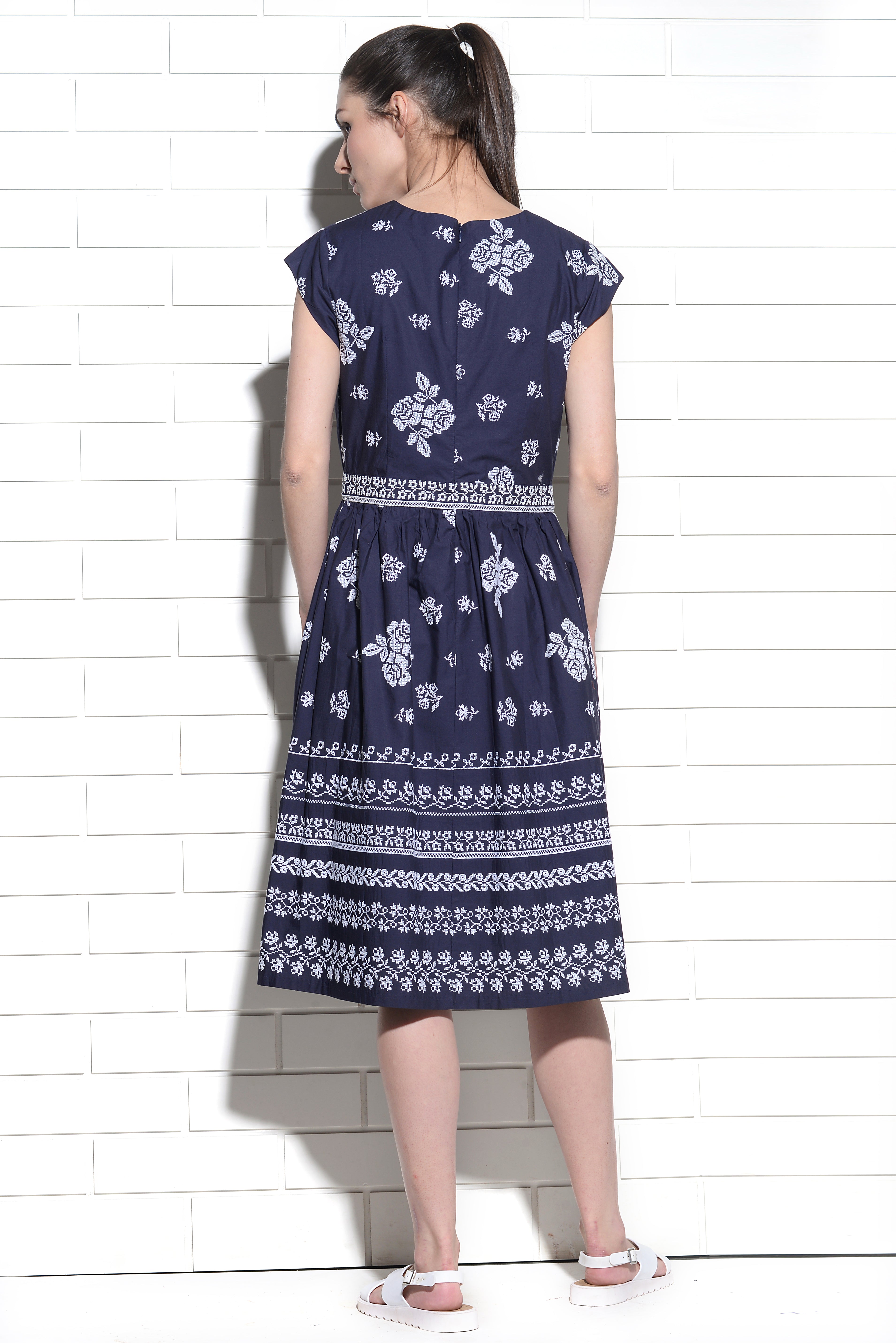 Infinity flower dress with cross stitch embroidery