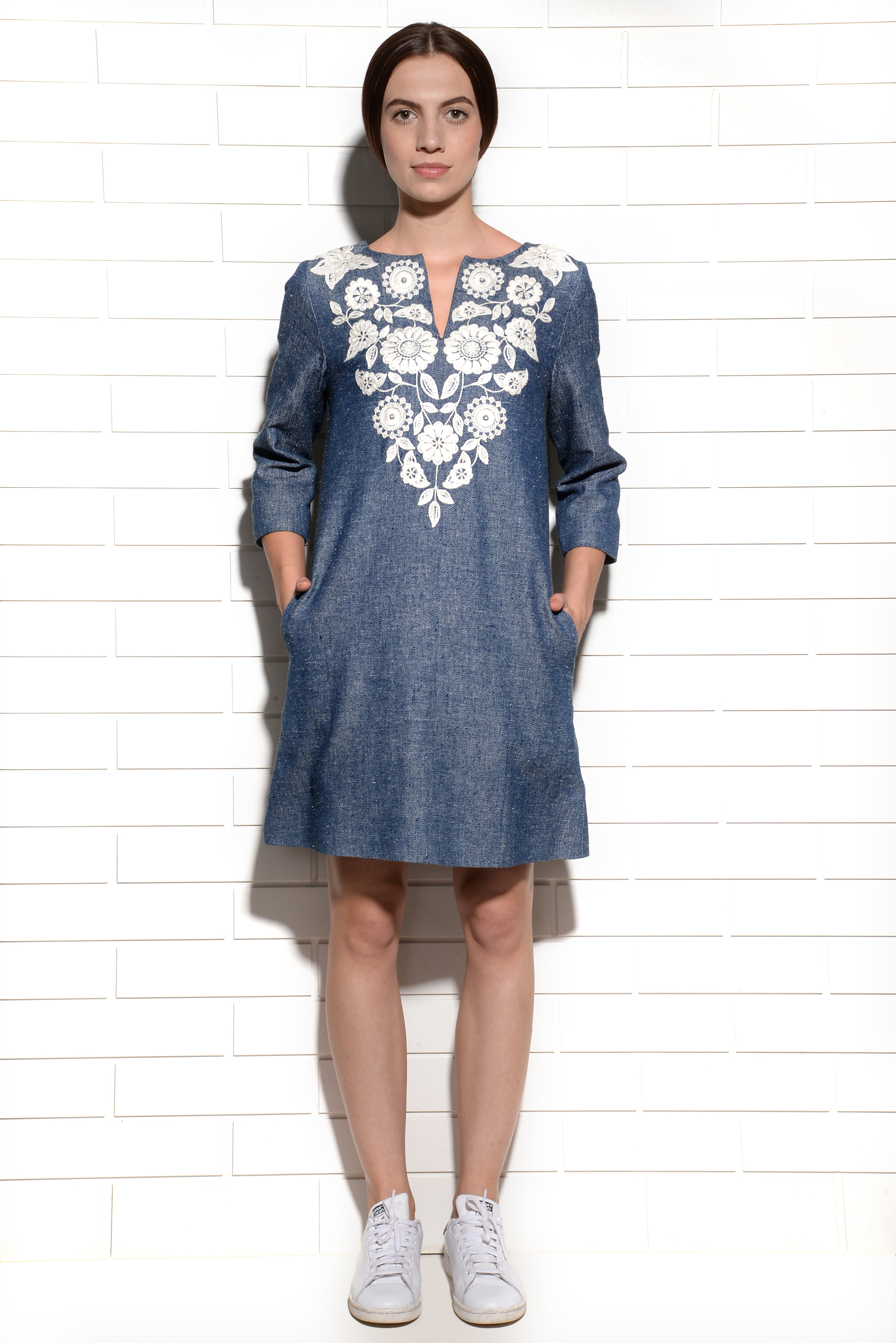 Panama embroidered Tunic Shift Dress