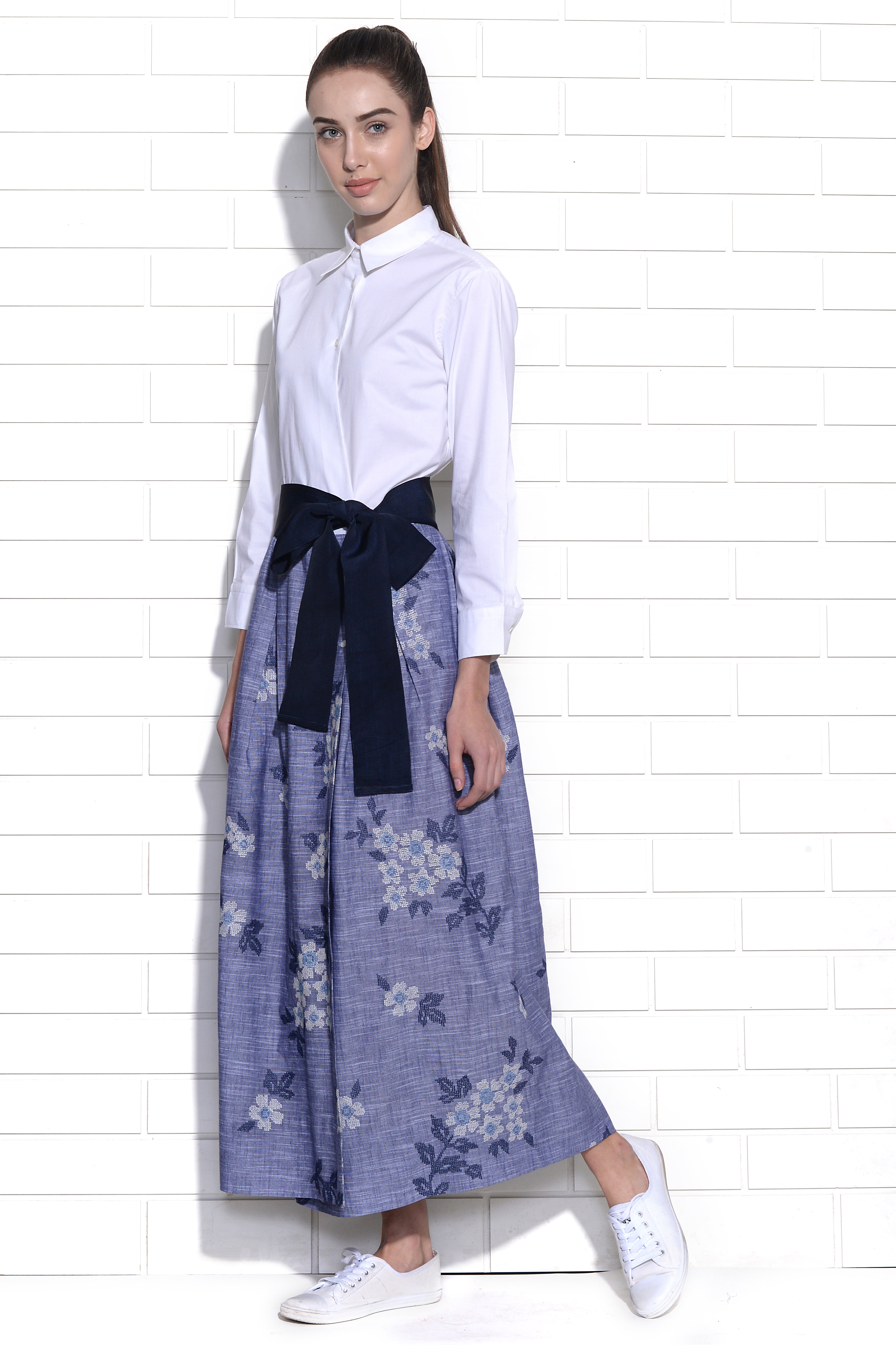 Bluecrown passion flower embroidered belted dress