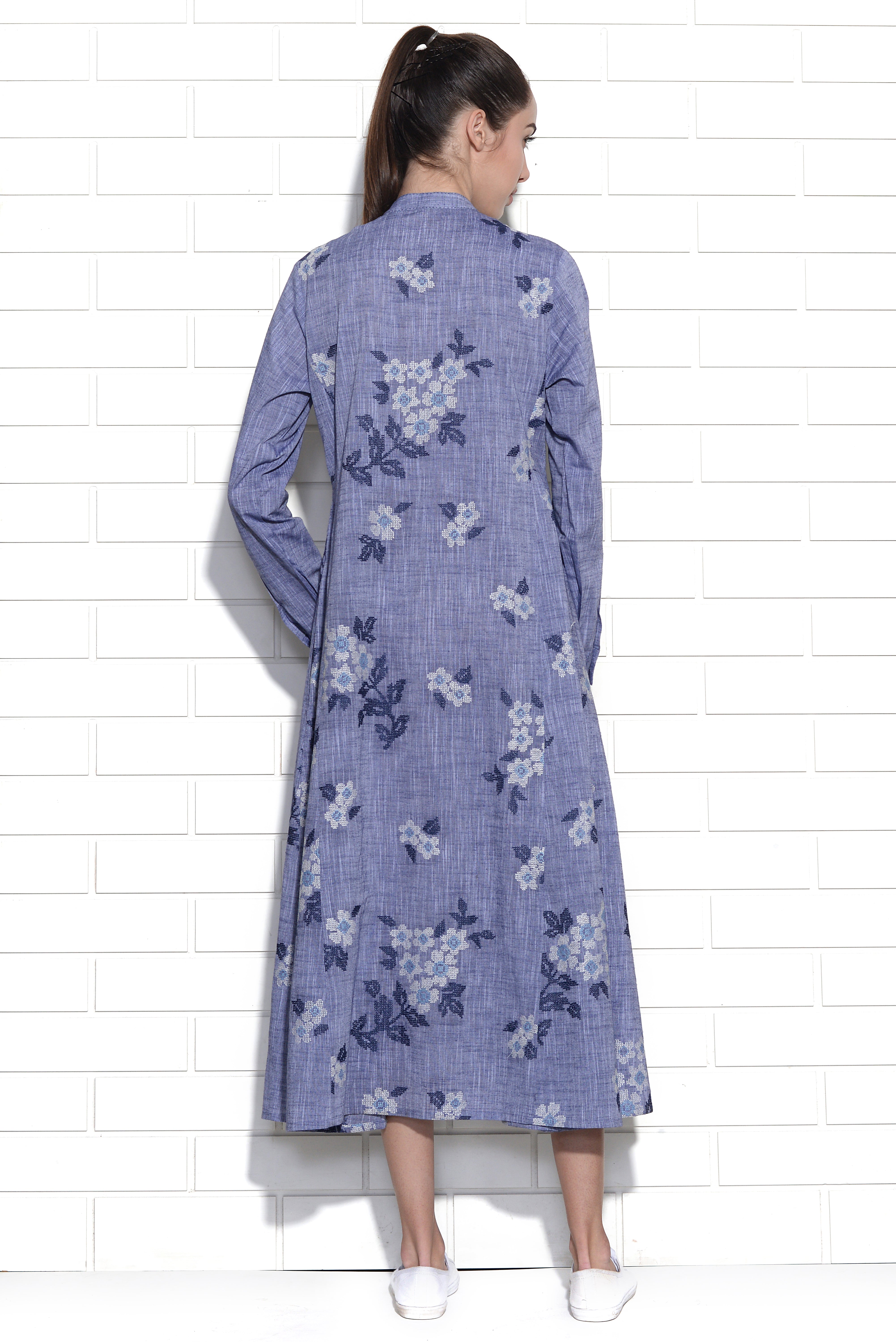 Blue Mist floral embroidery tunic dress