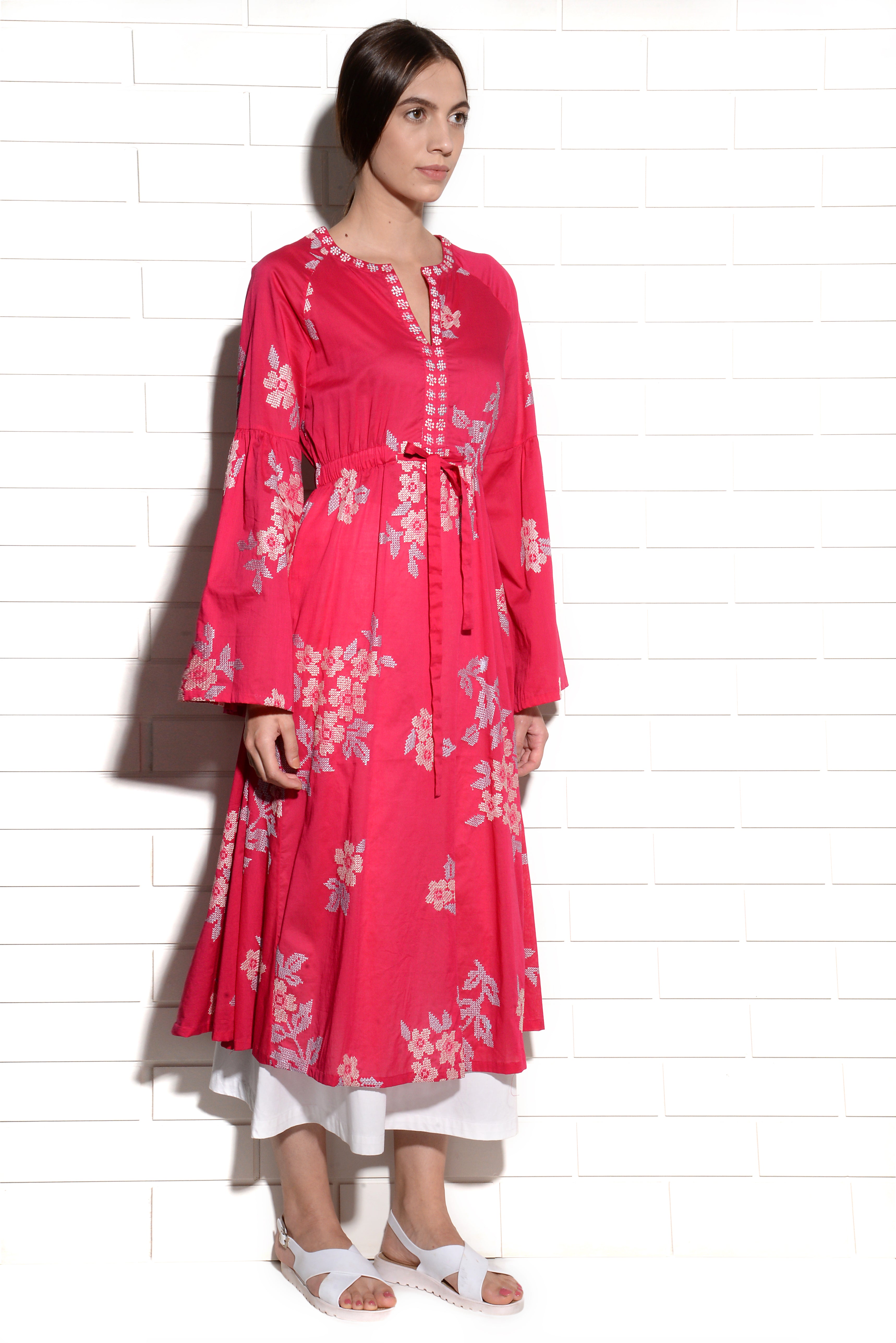 Dianthus pink tunic with cross stitch embroidery