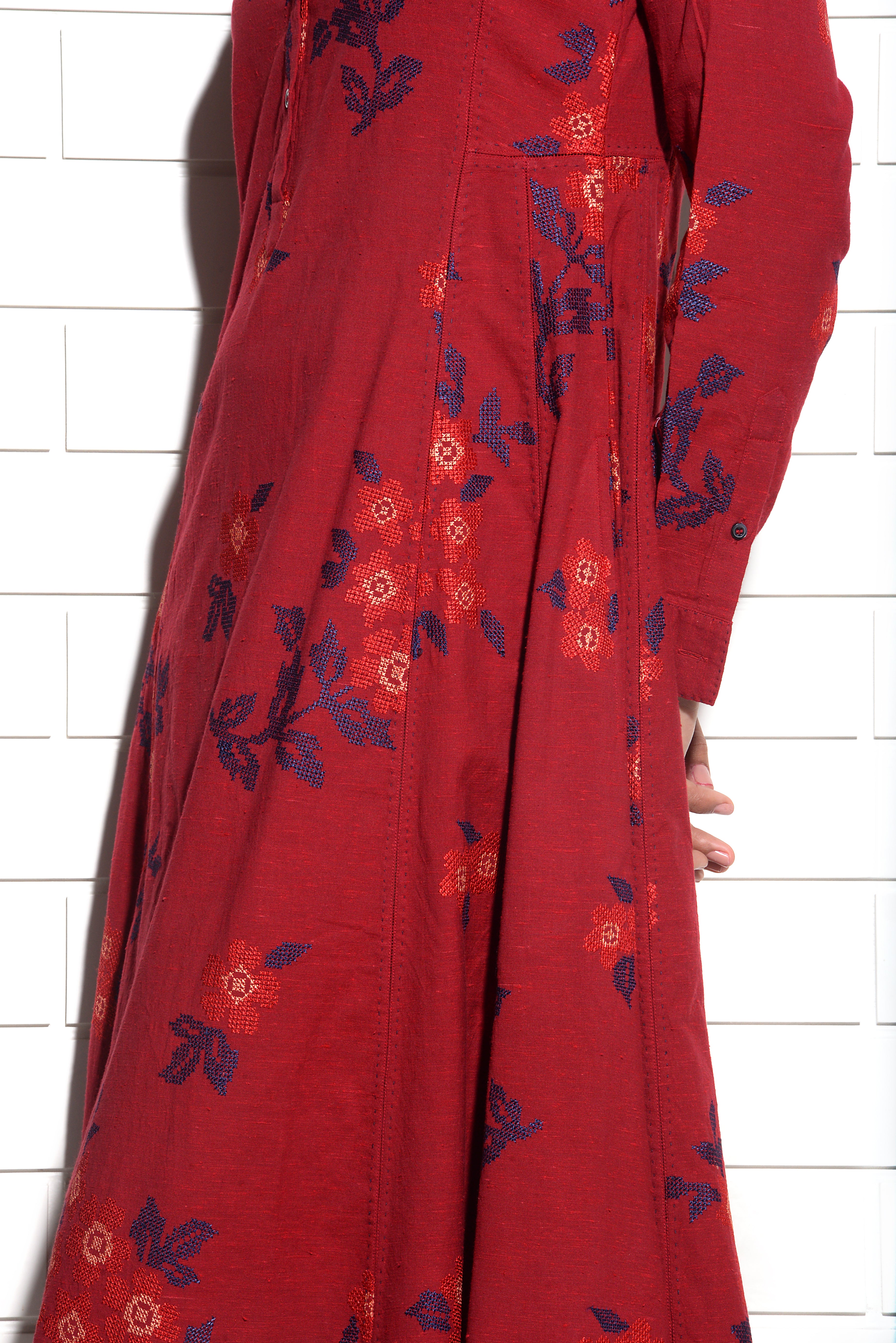 Bordeaux Magnolia Tunic Dress with cross stitch embroidery