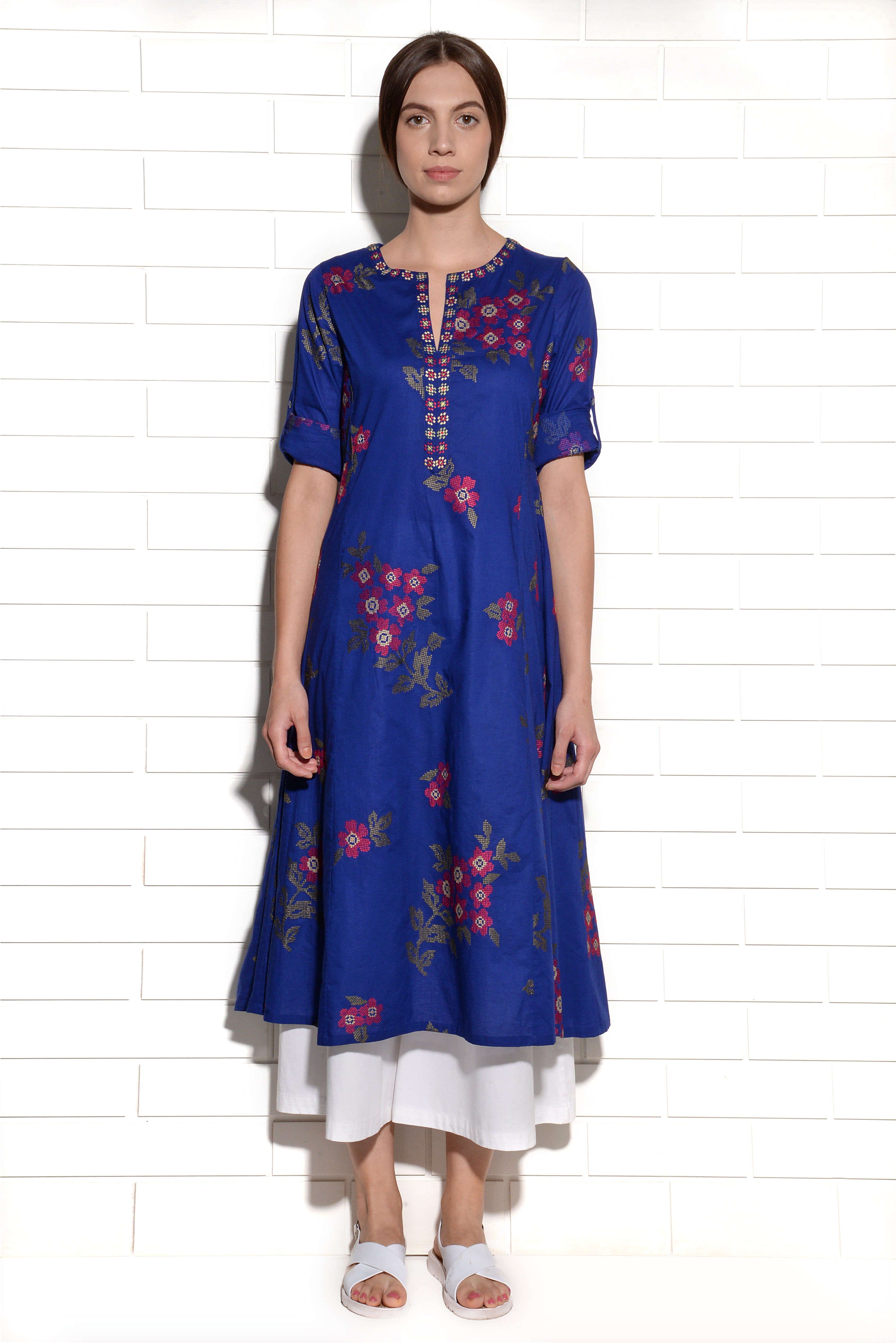 Tibouchina indigo tunic with cross stitch embroidery
