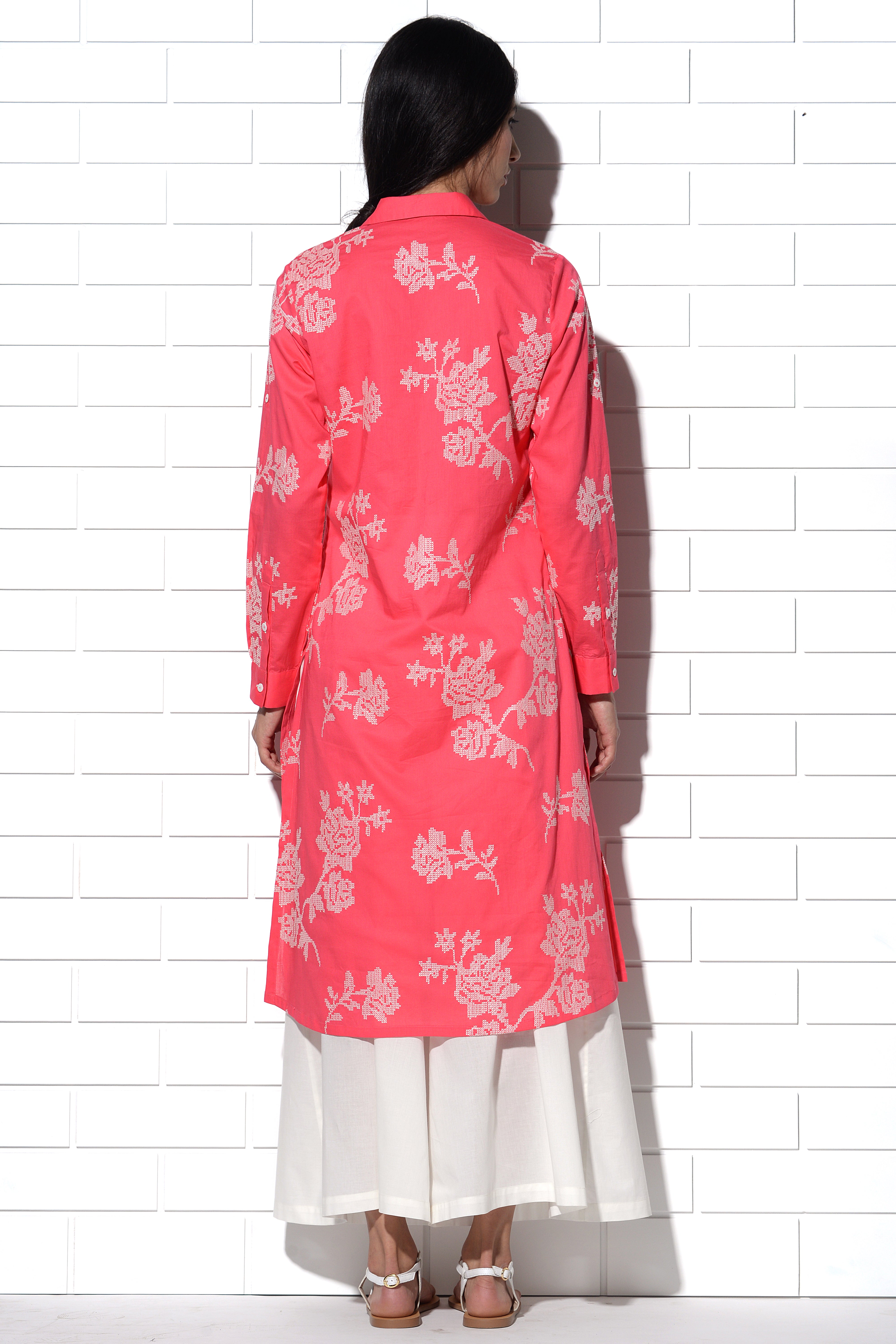 Santorini Tunic in pink with rose embroidery