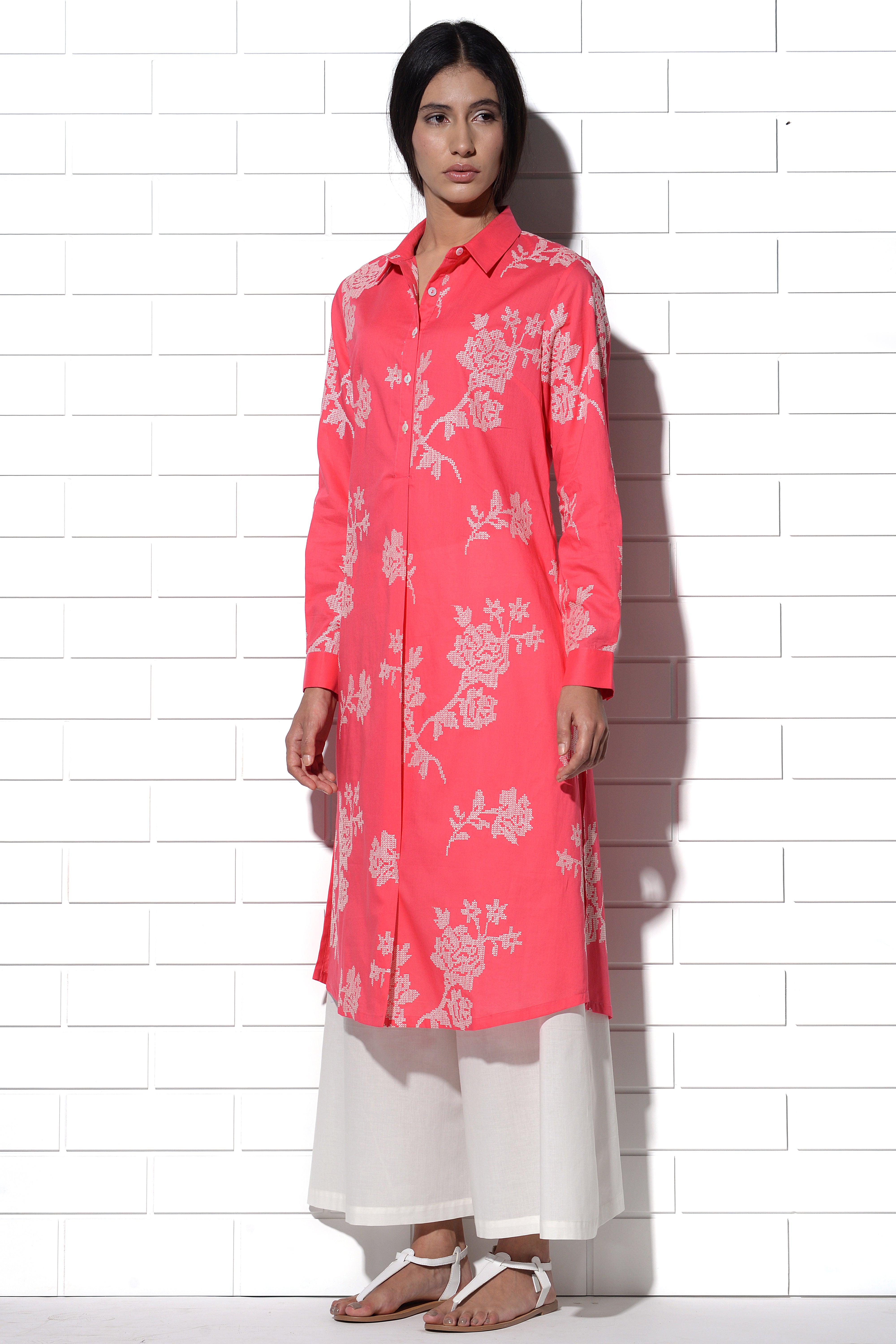 Santorini Tunic in pink with rose embroidery