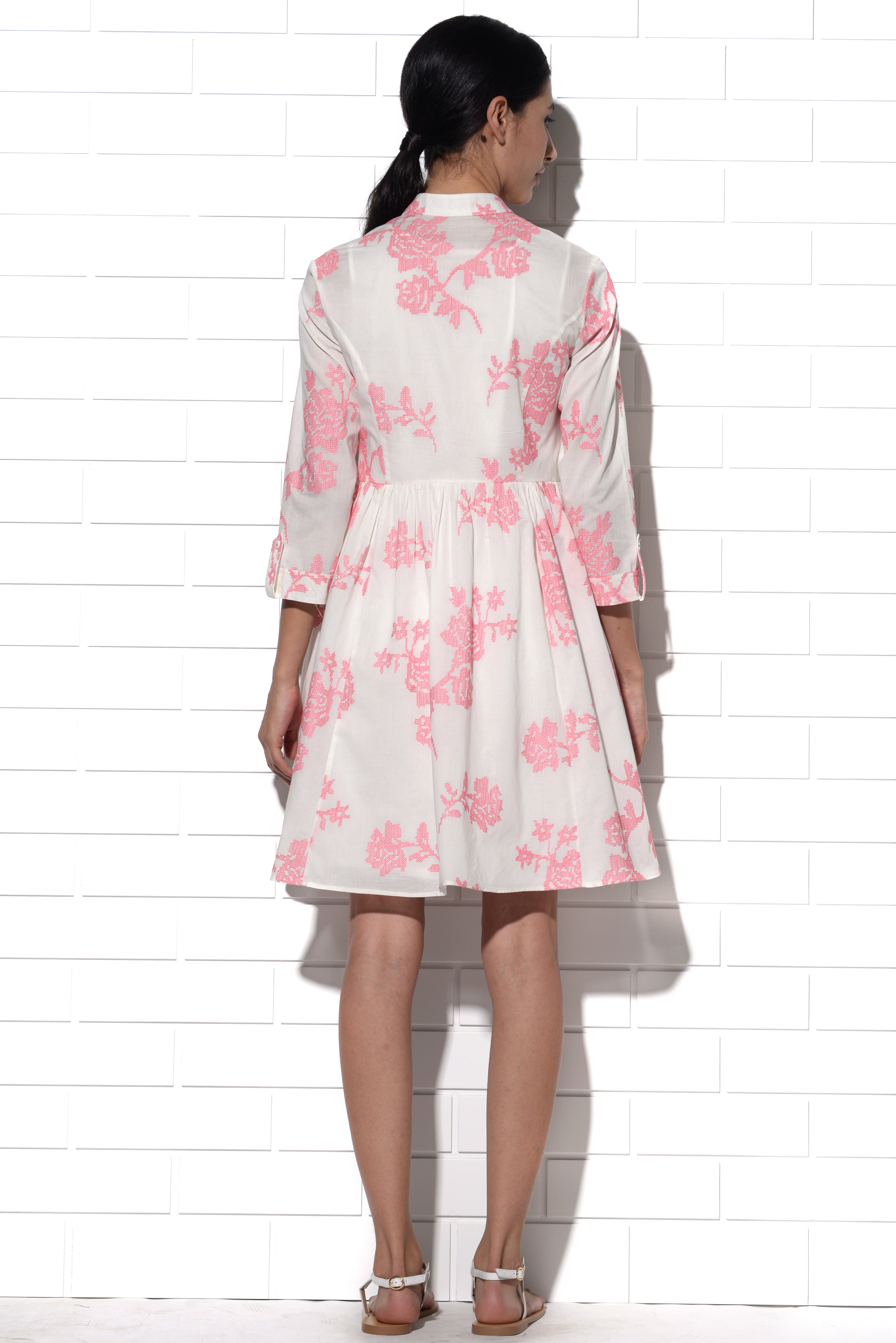 Majorca Ivory by pink embroidered summer dress