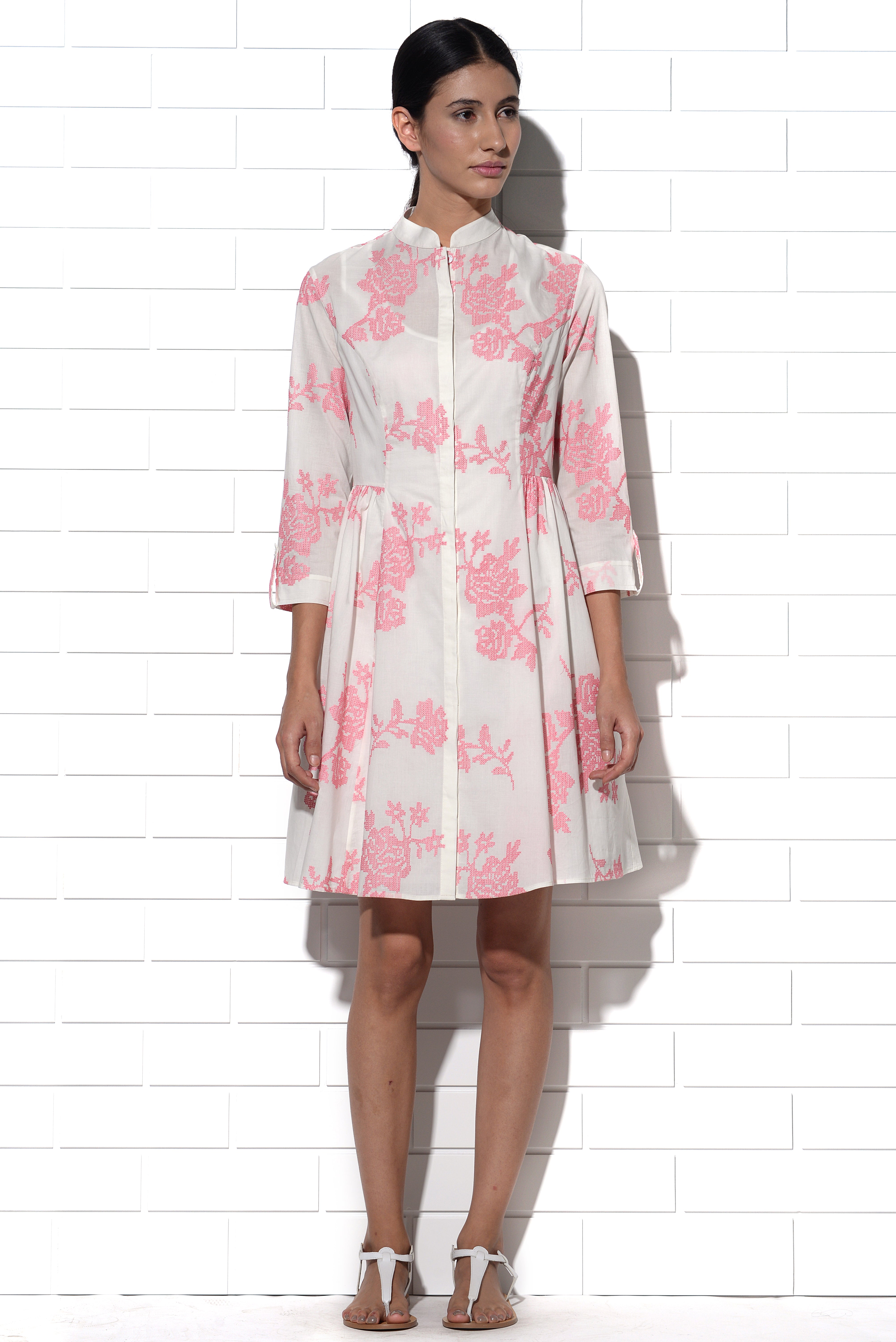 Majorca Ivory by pink embroidered summer dress