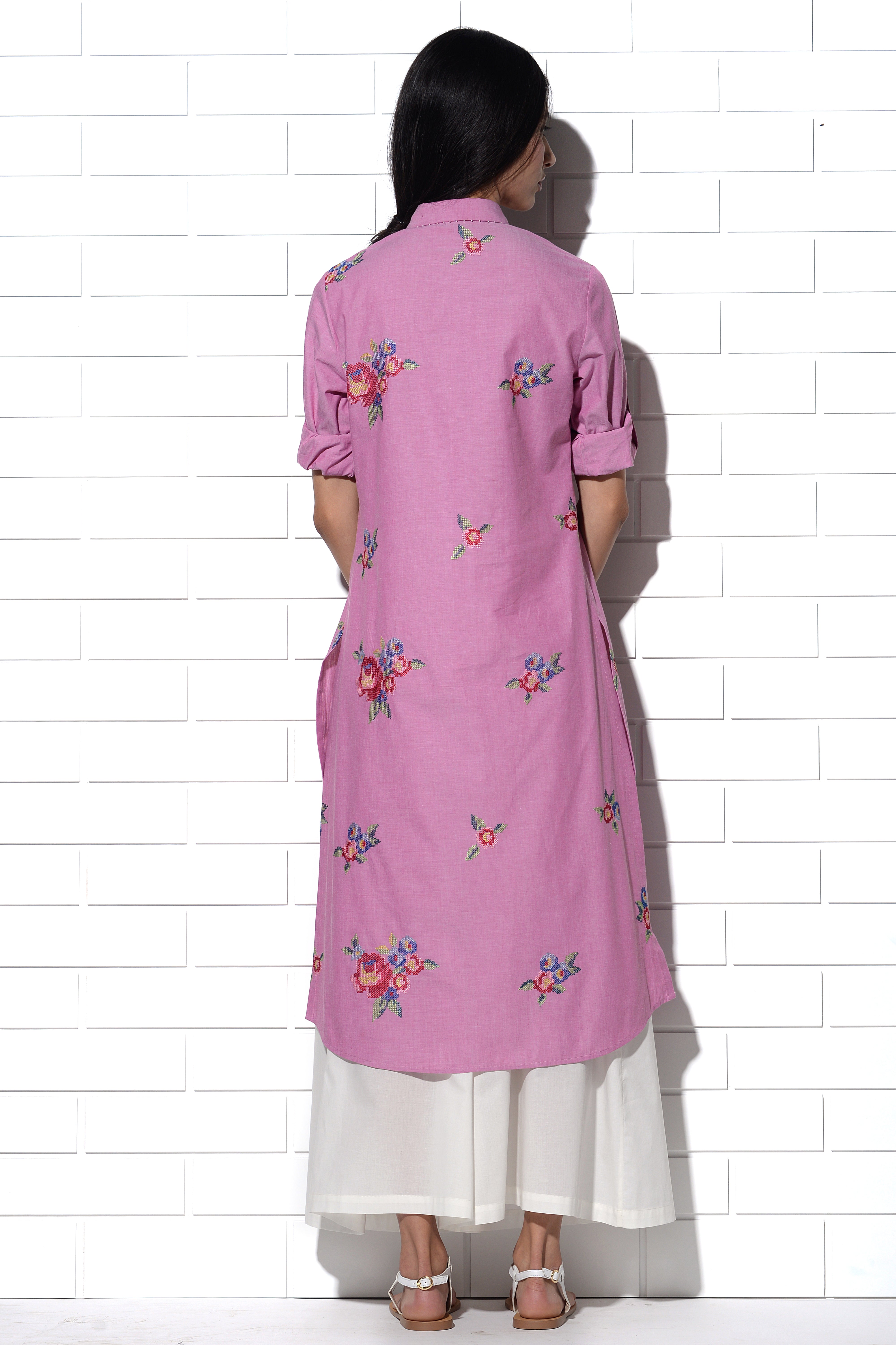Sicily Tunic in pink with multi-rose embroidery