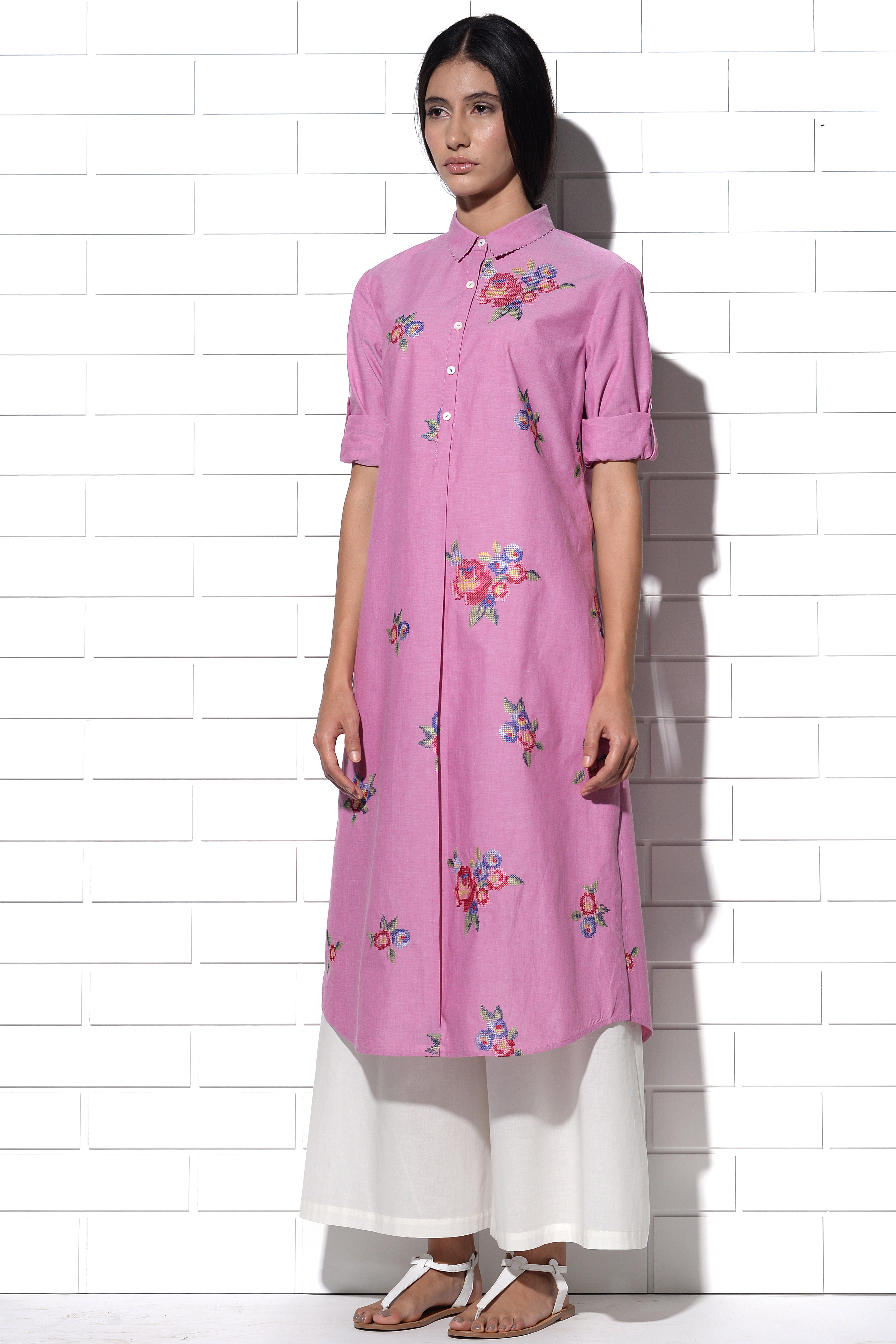 Sicily Tunic in pink with multi-rose embroidery