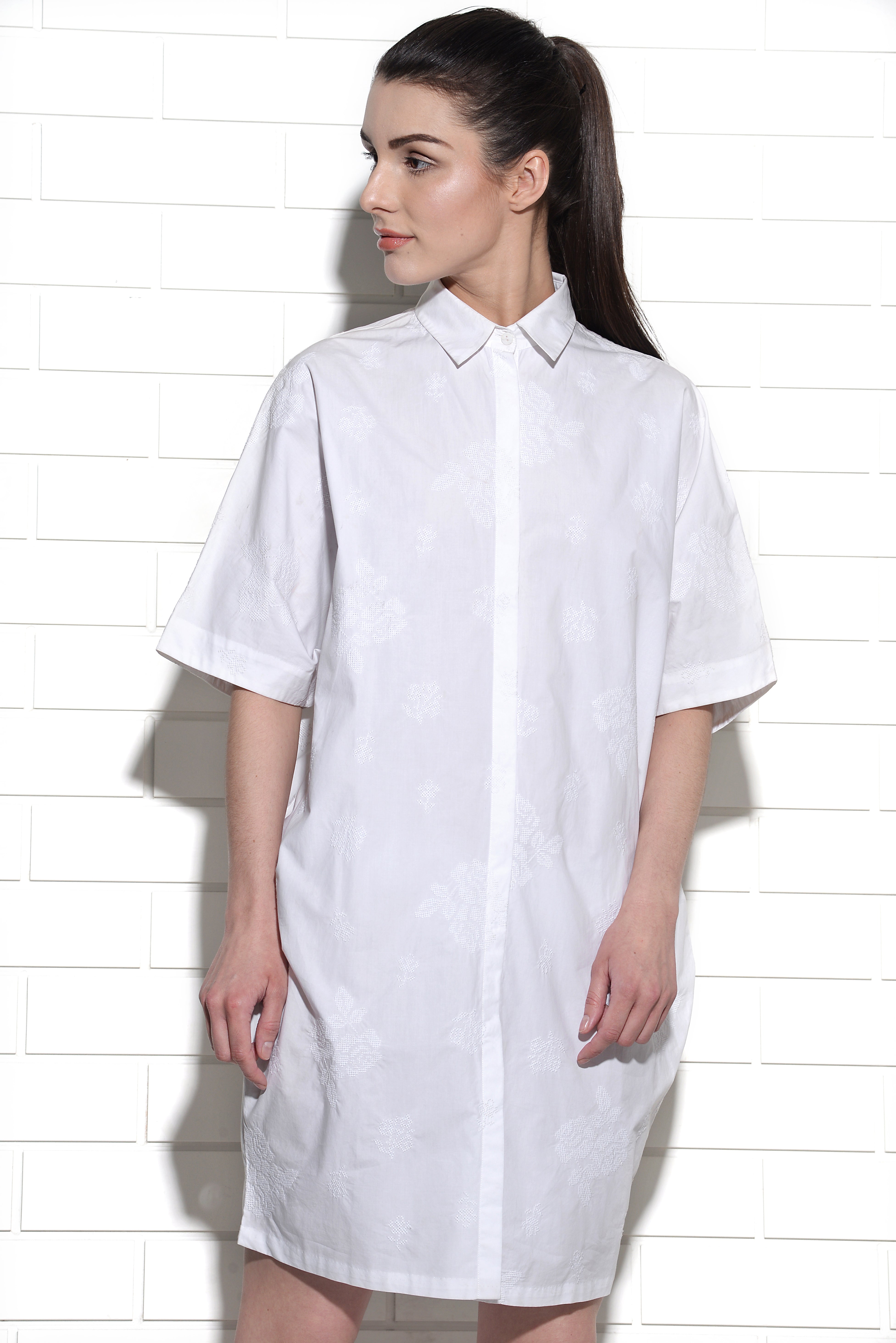 Cocoon Dress with cross stitch embroidery
