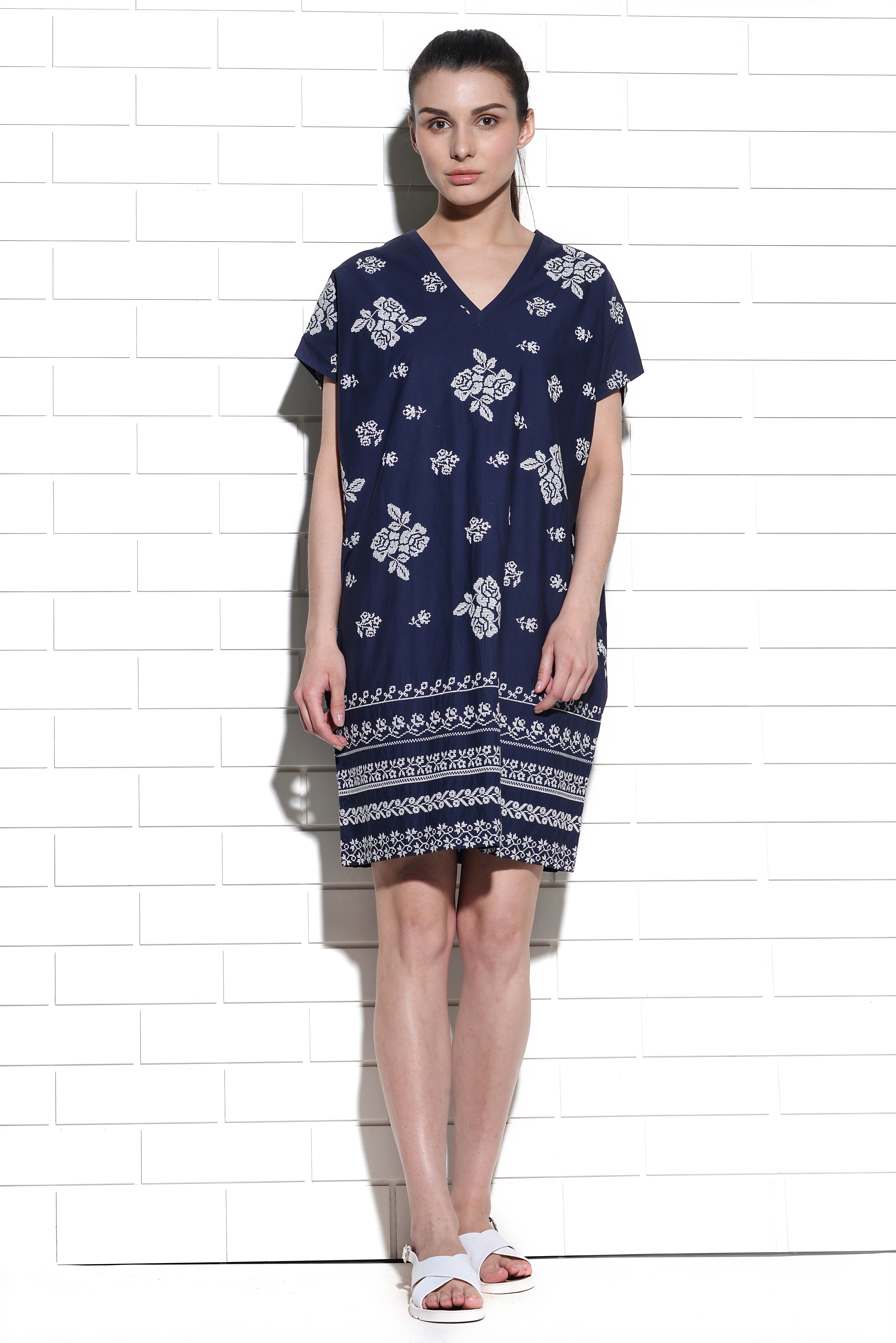 Forest flower dress with cross stitch embroidery