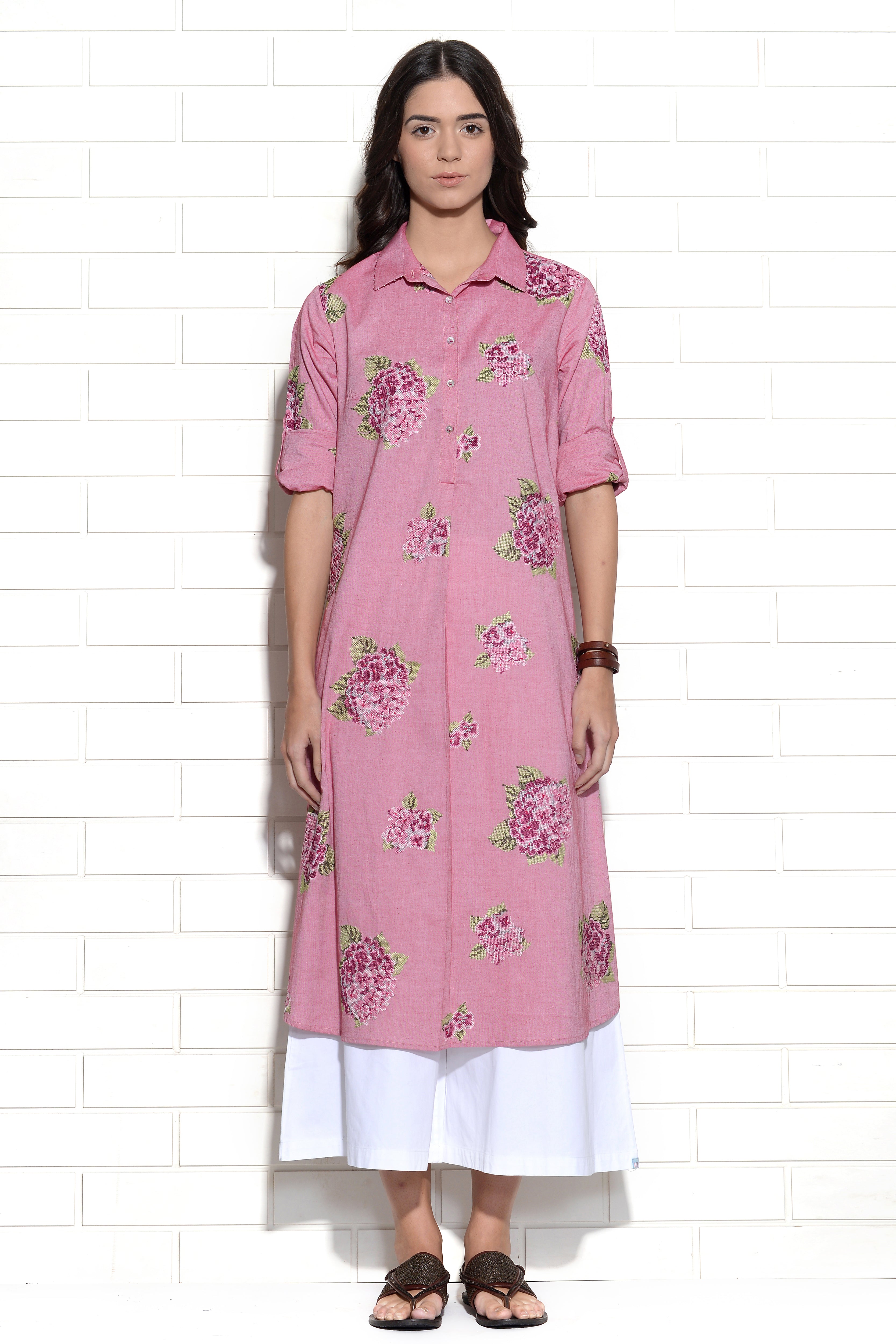 Bubblegum pink embroidered hydrangea dress