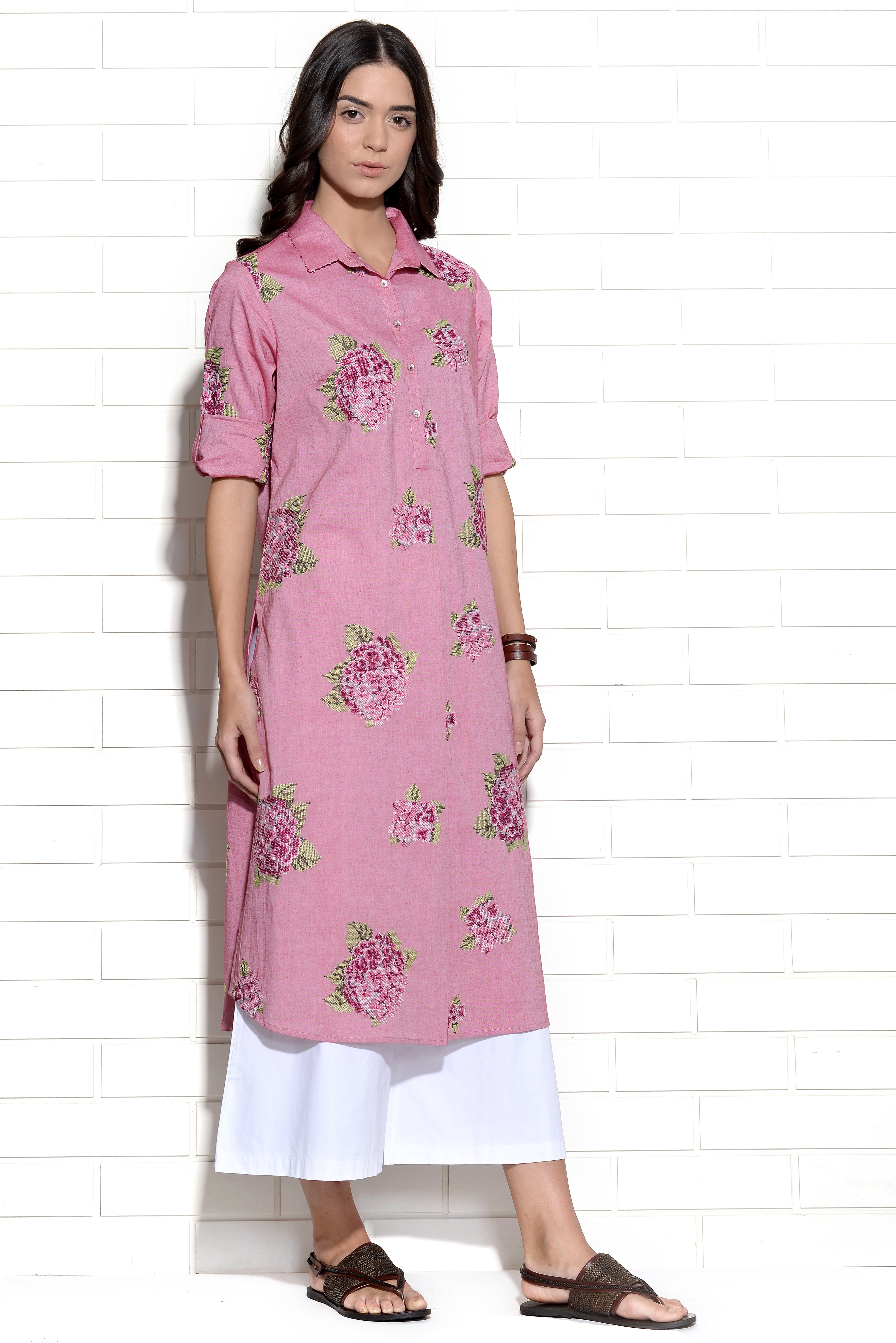Bubblegum pink embroidered hydrangea dress