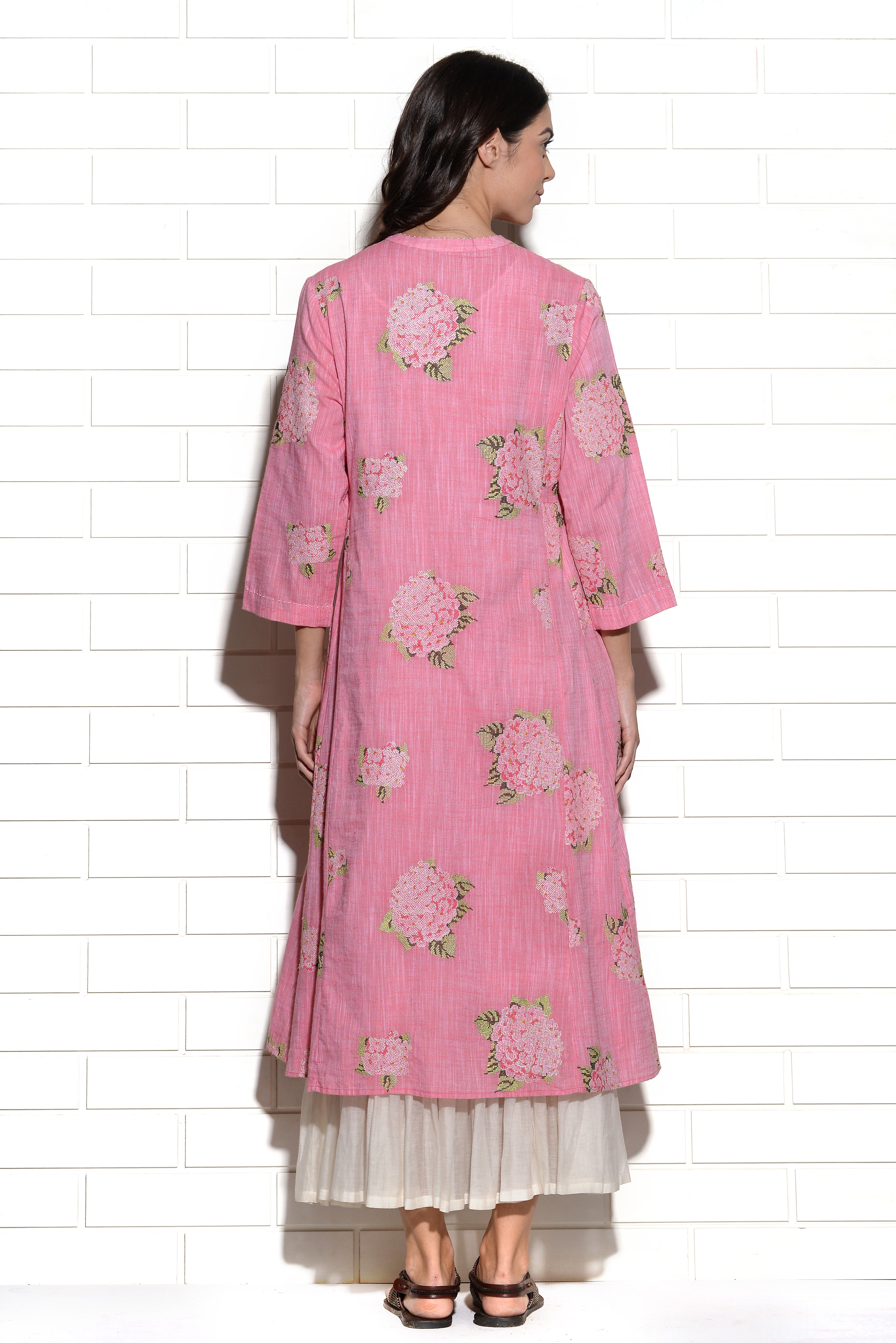 Cyclamen pink hydrangea embroidered dress