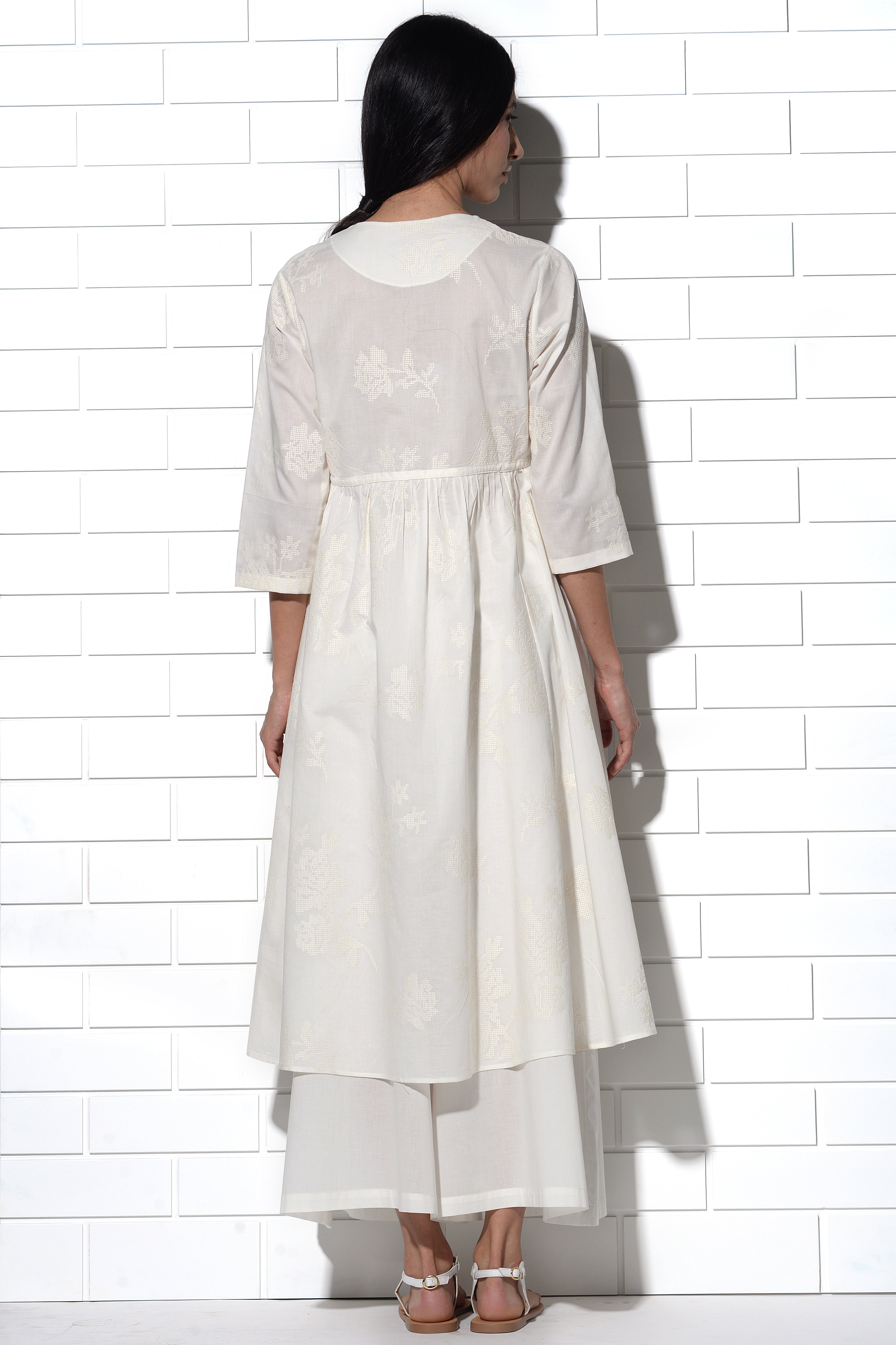 Ibiza Tunic in ivory with tonal rose embroidery