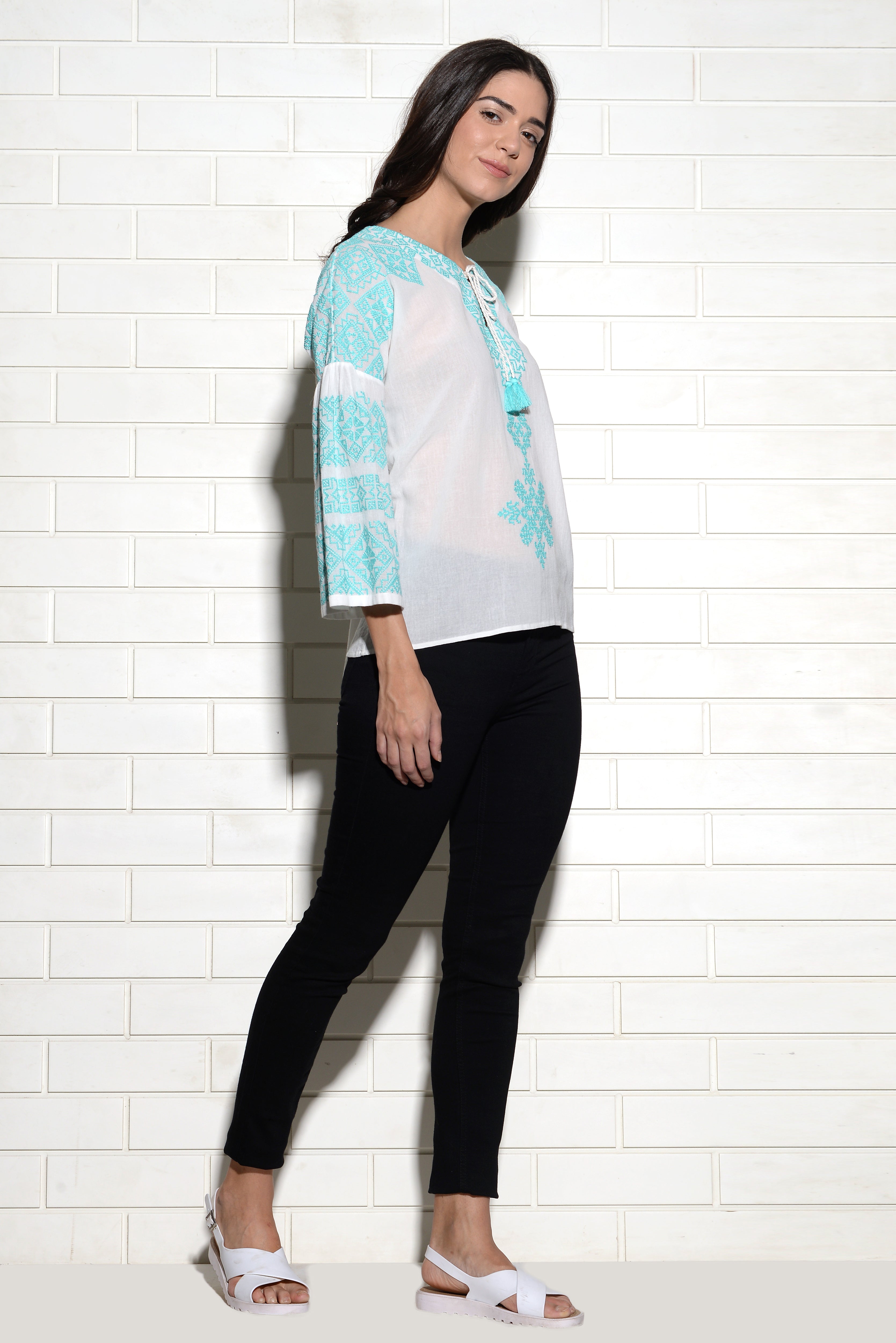 Peasant style Tribe top with placement embroidery