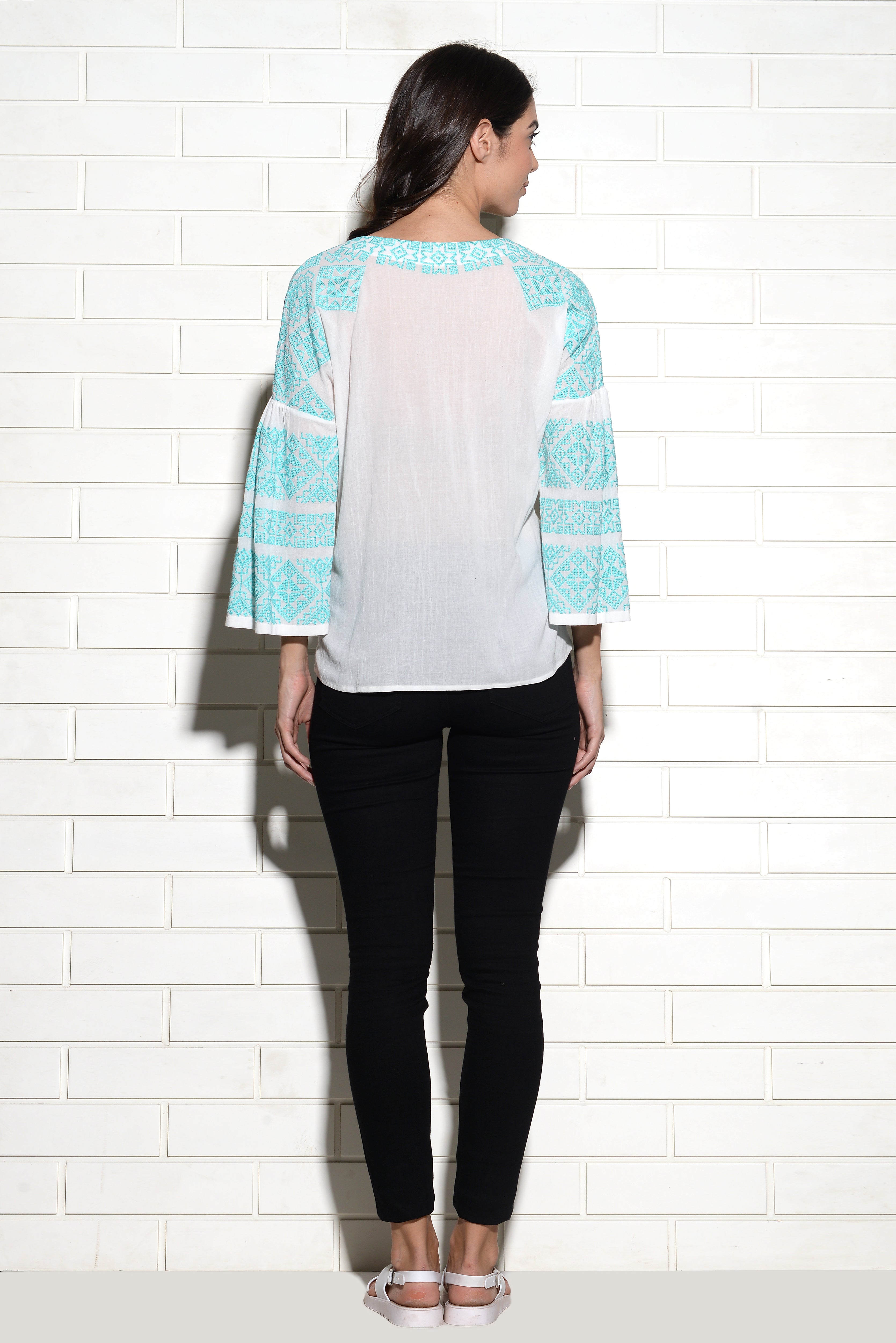 Peasant style Tribe top with placement embroidery