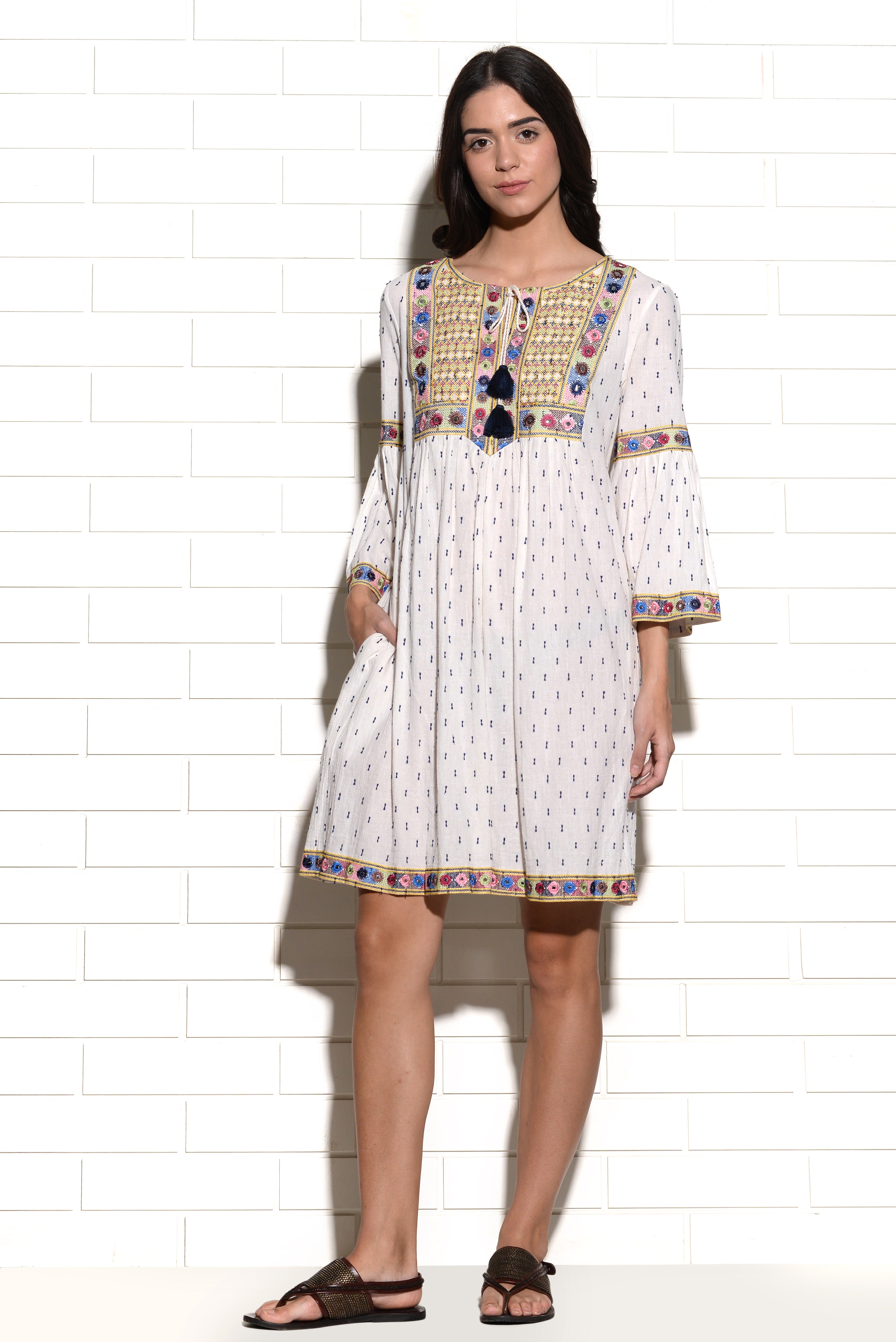 Mutava mirrorwork embroidered peasant Dress