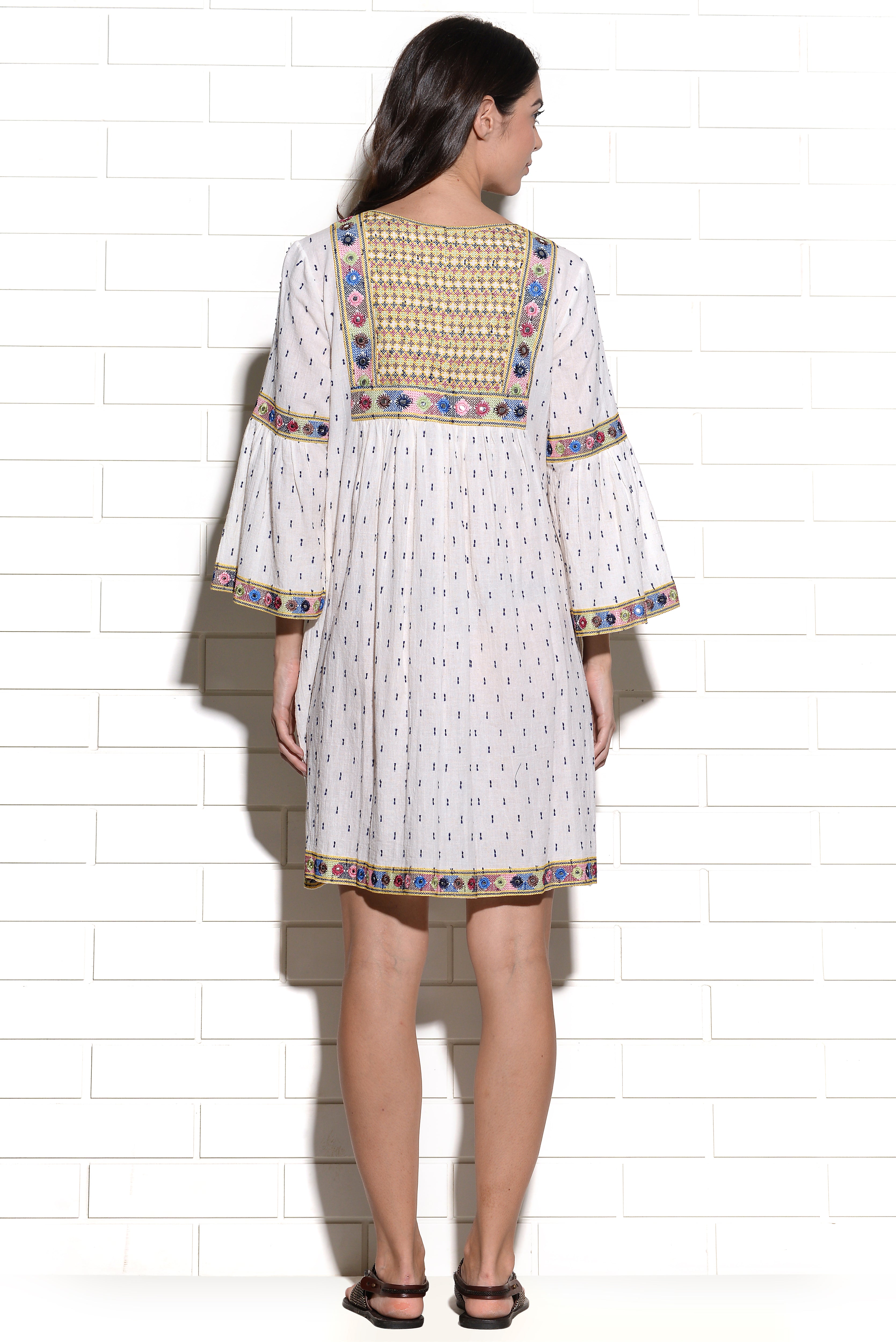 Mutava mirrorwork embroidered peasant Dress