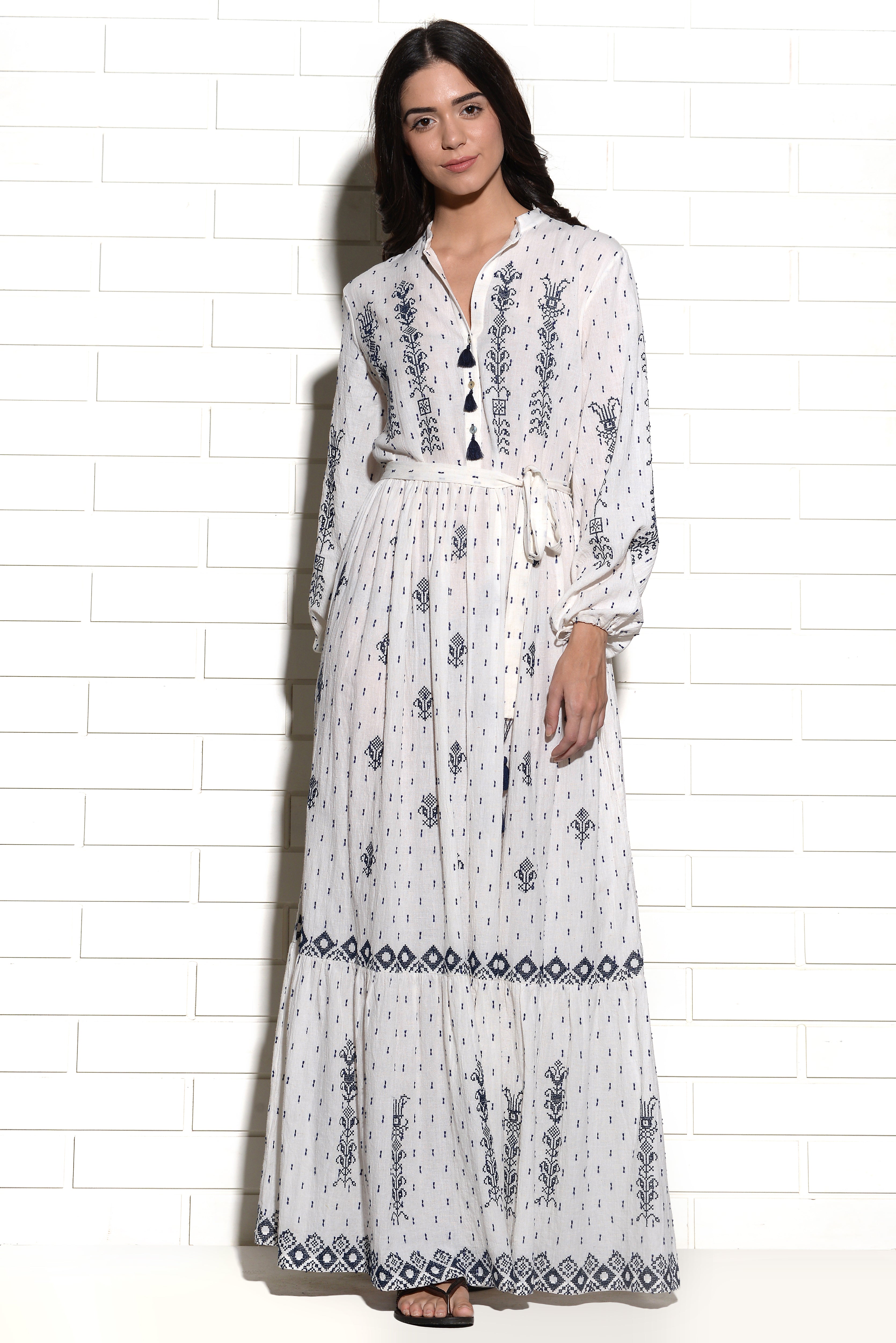 Sumrasar cross stitch embroidery maxi Dress