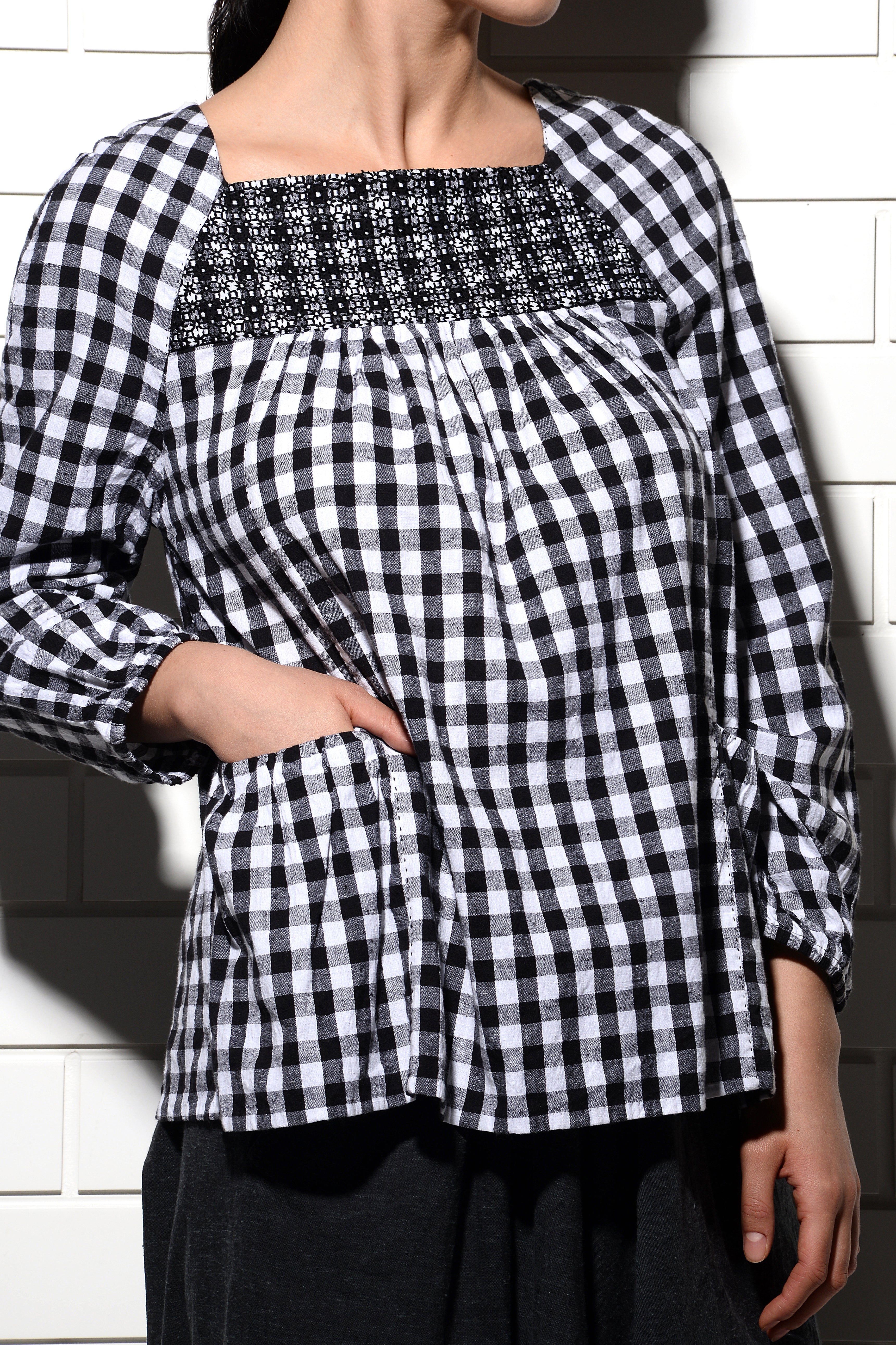 Alcazaba embroidered woven checks Blouse