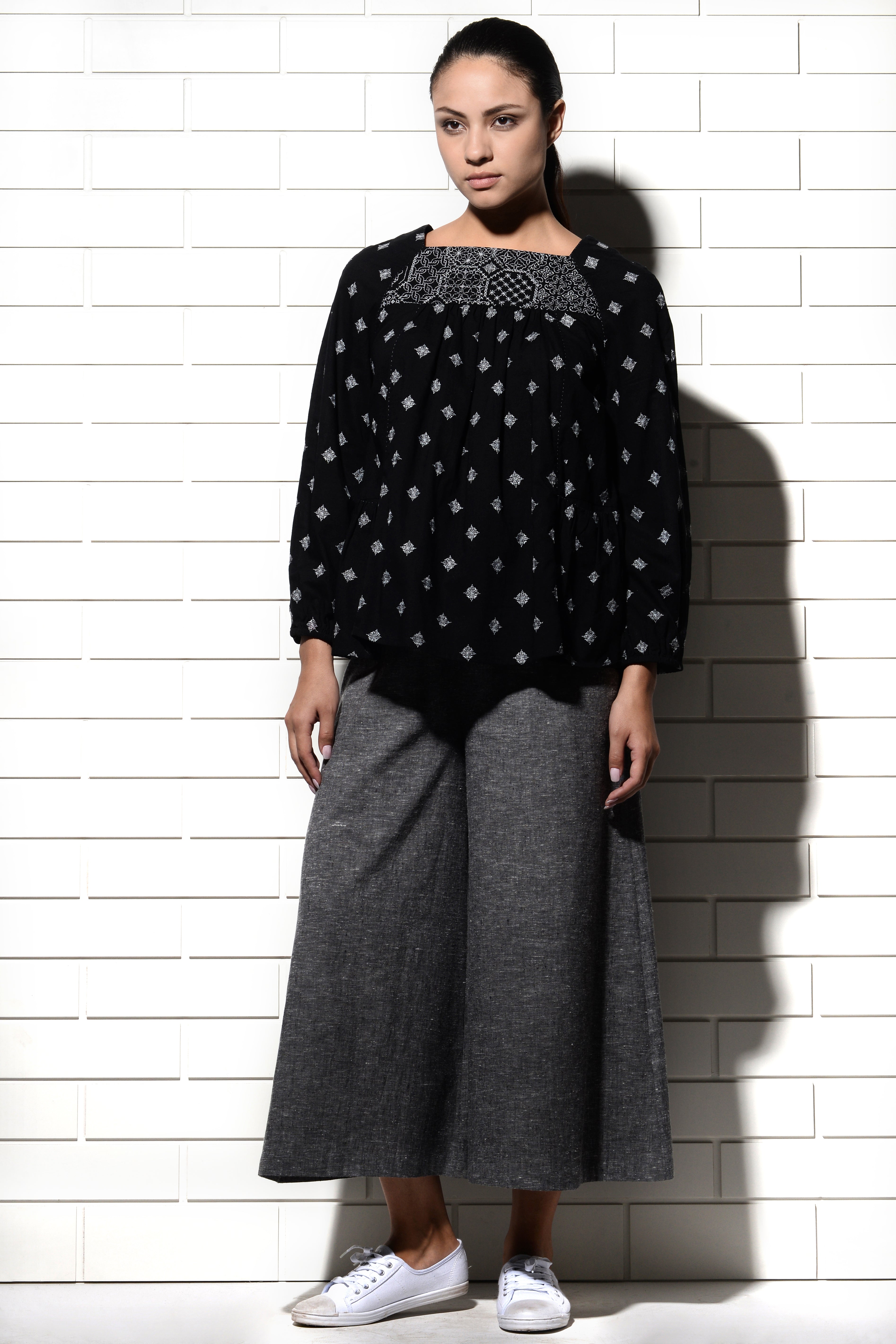 Caliph wide leg cropped pants charcoal