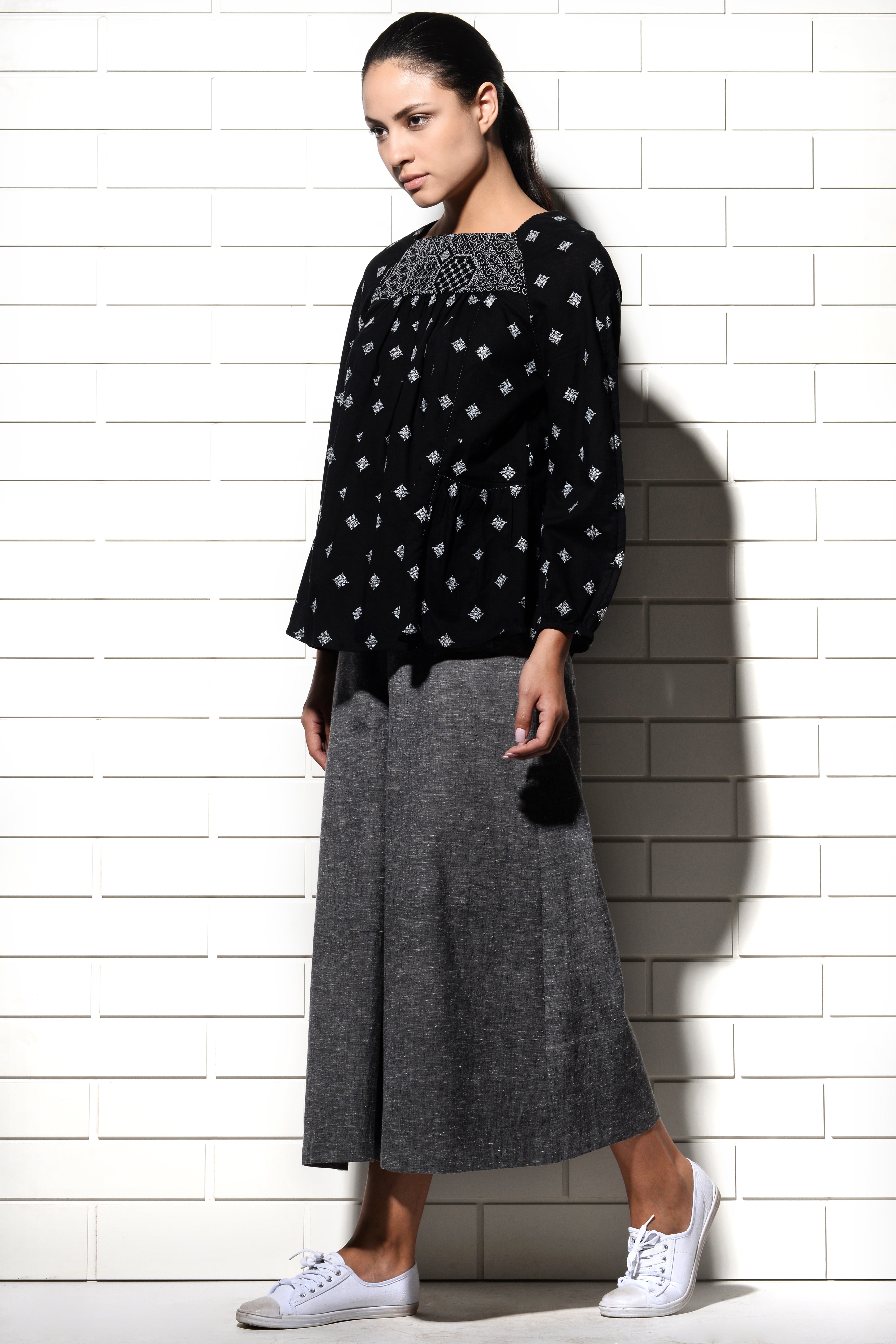 Caliph wide leg cropped pants charcoal