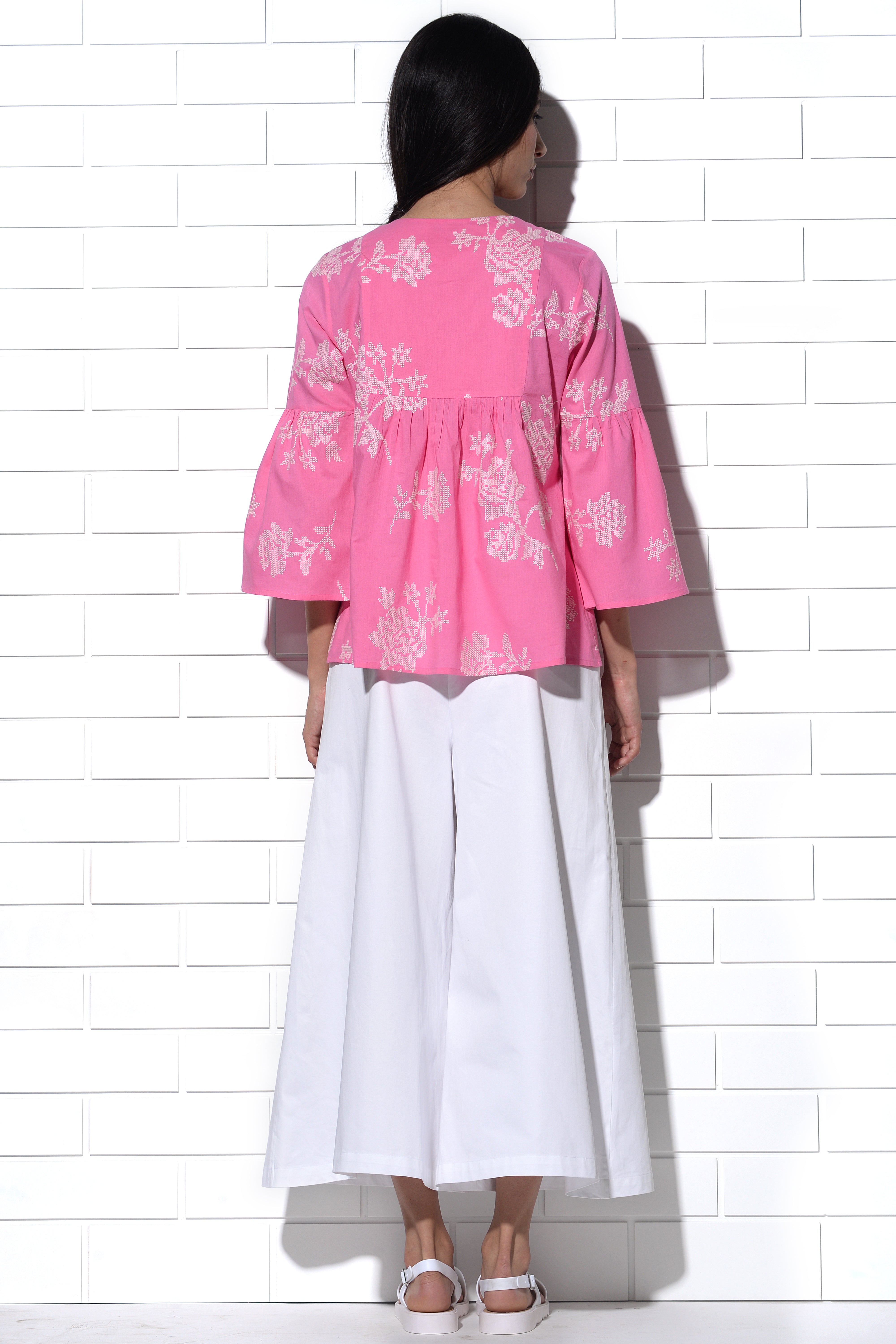 Corsica pink gathered pheasant blouse