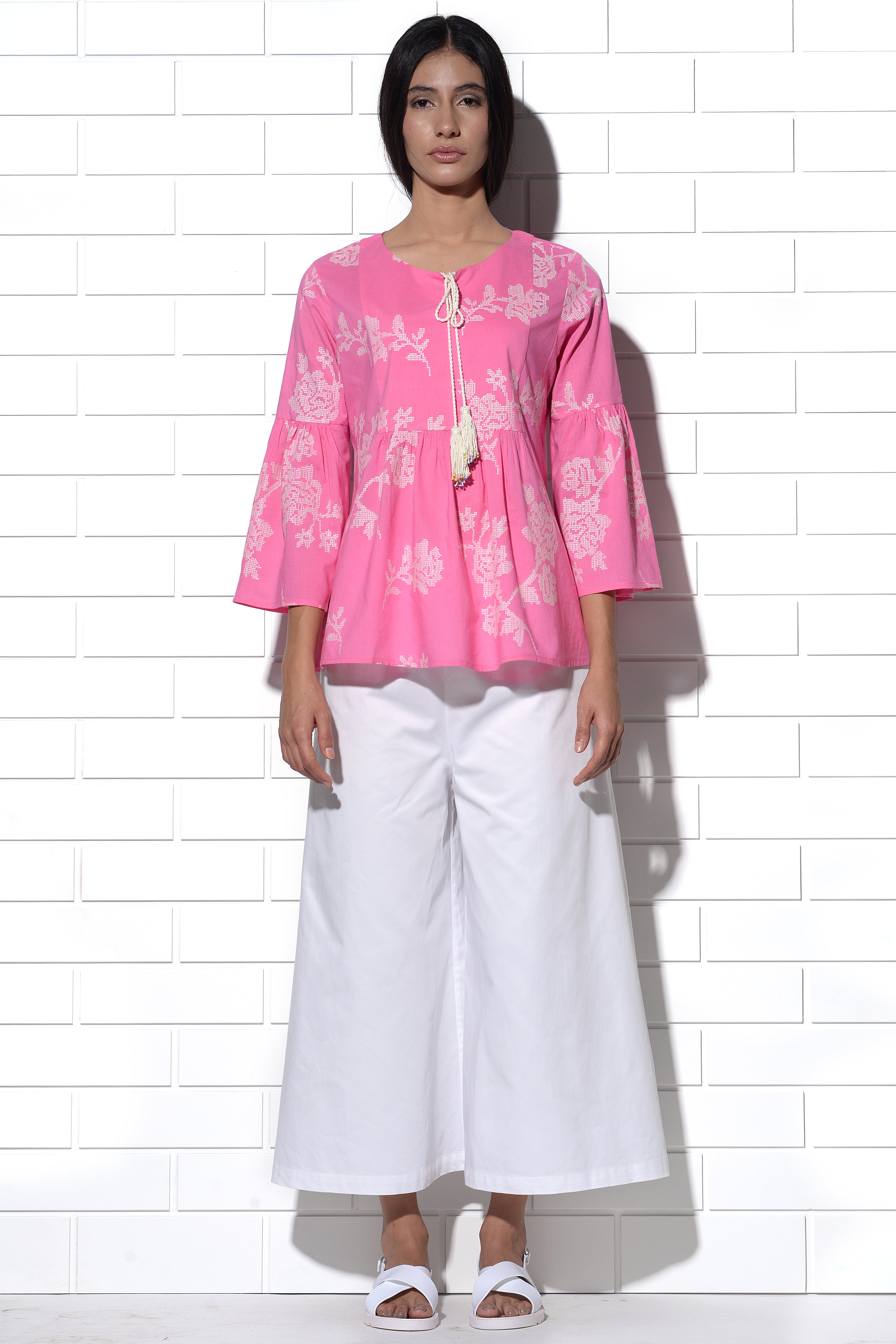 Corsica pink gathered pheasant blouse