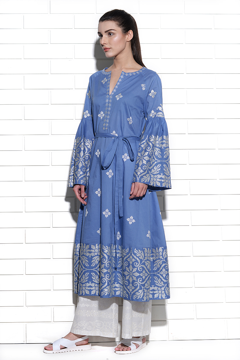 Sirocco belted kurta with geometric embroidery