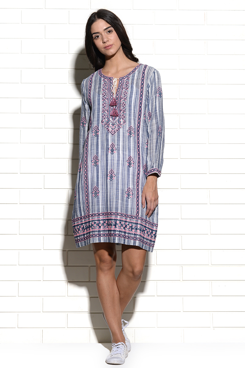 Embroidered Rijeka straight tunic dress