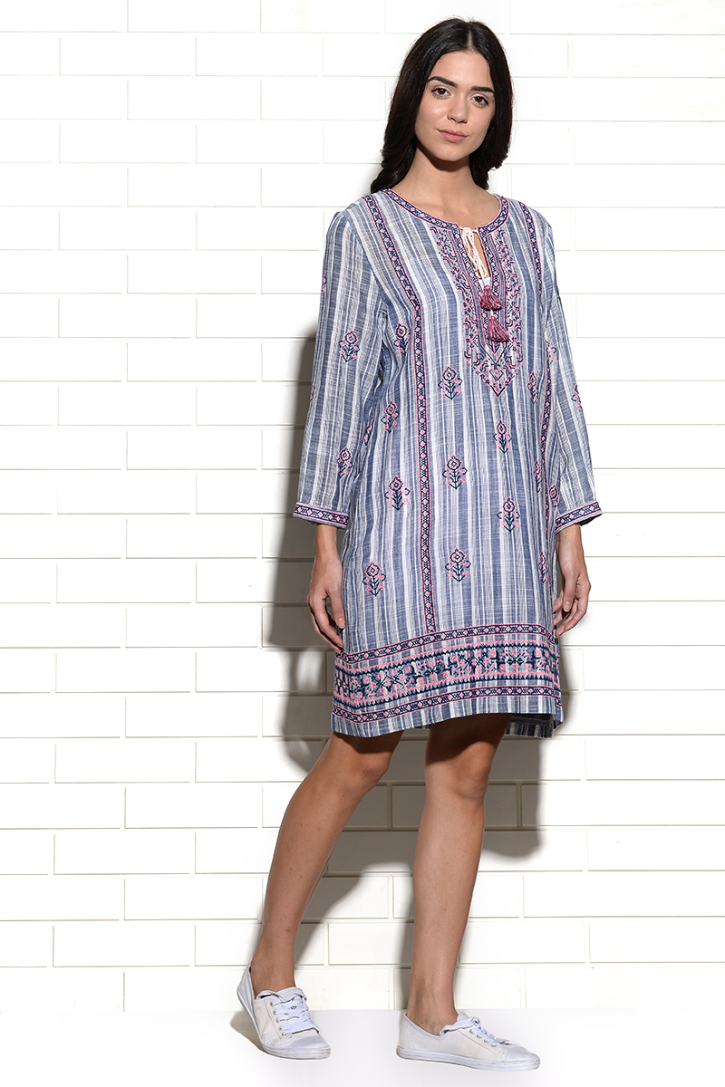 Embroidered Rijeka straight tunic dress