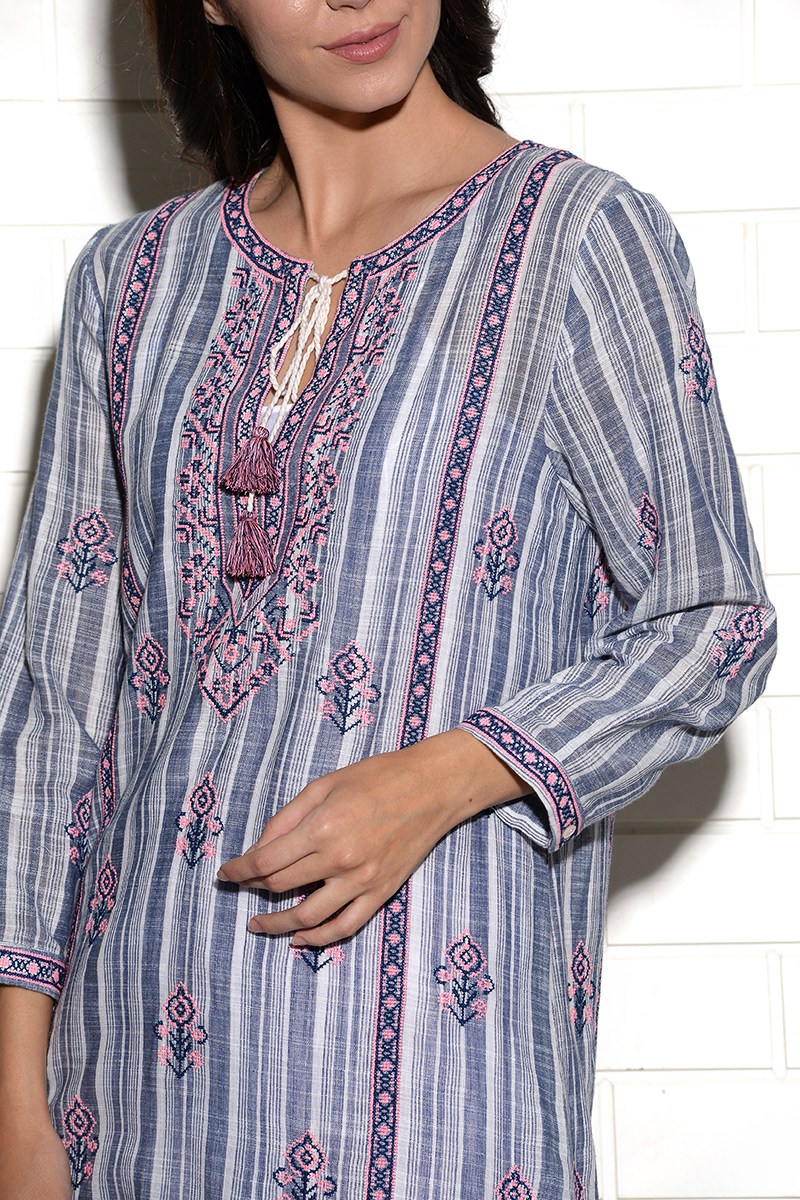 Embroidered Rijeka straight tunic dress