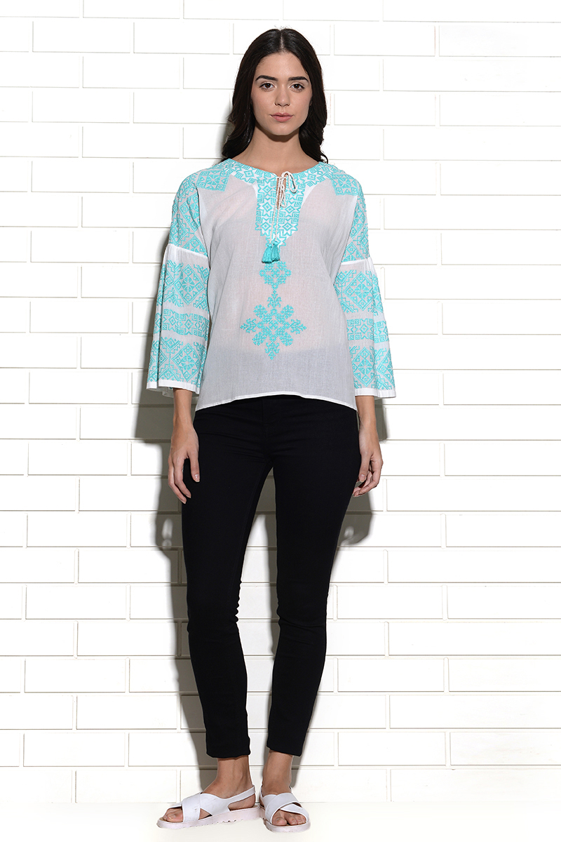 Peasant style Tribe top with placement embroidery