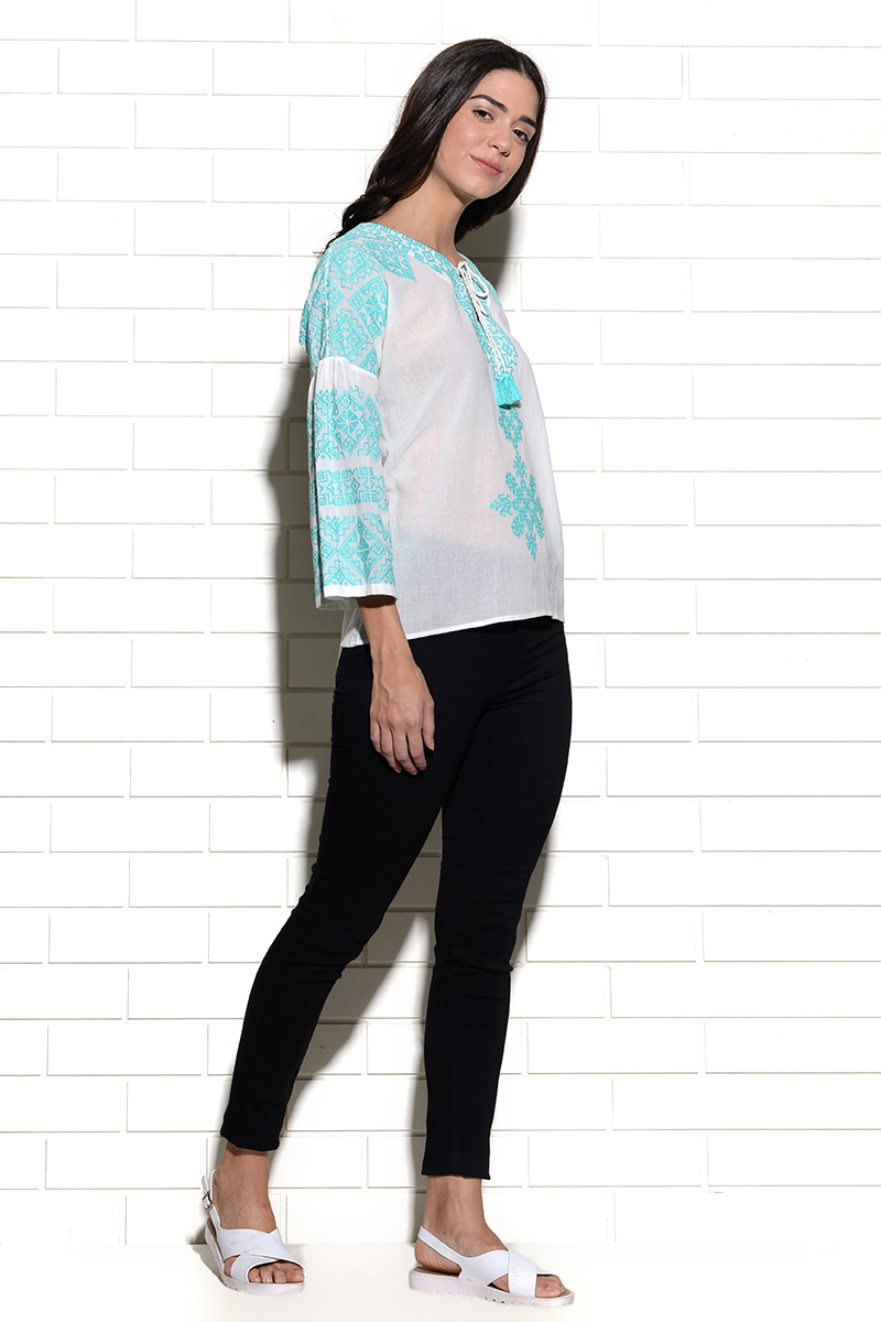Peasant style Tribe top with placement embroidery