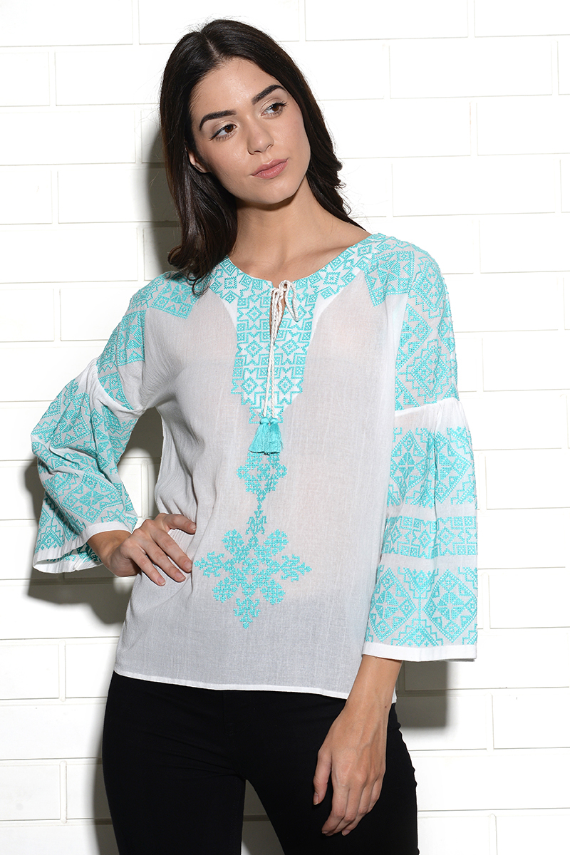 Peasant style Tribe top with placement embroidery