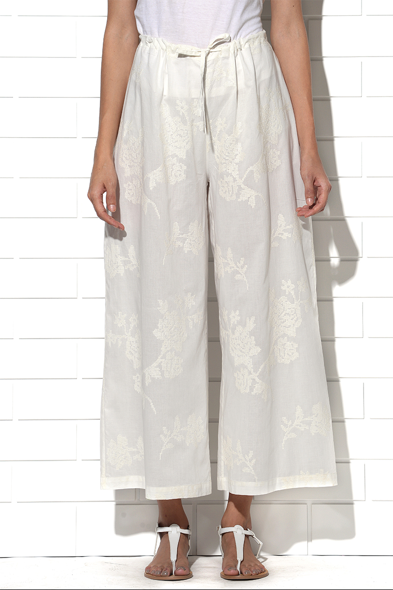 Elba embroidered wide leg pants in ivory