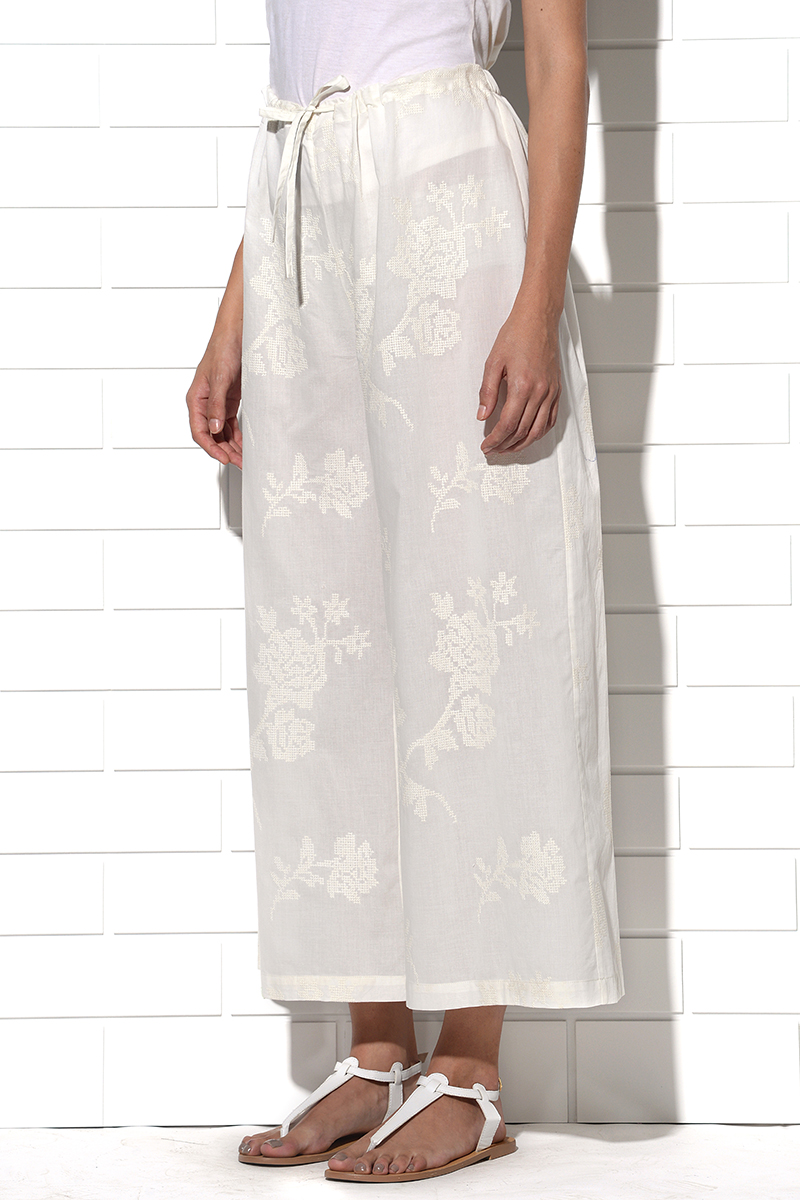 Elba embroidered wide leg pants in ivory
