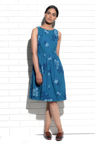 Teal Periwinkle Dress with cross stitch embroidery