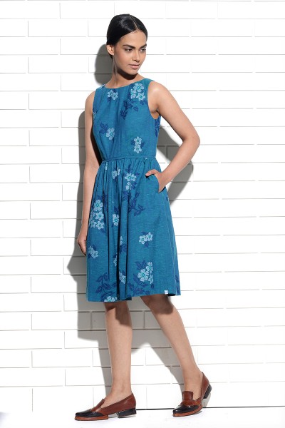 Teal Periwinkle Dress with cross stitch embroidery