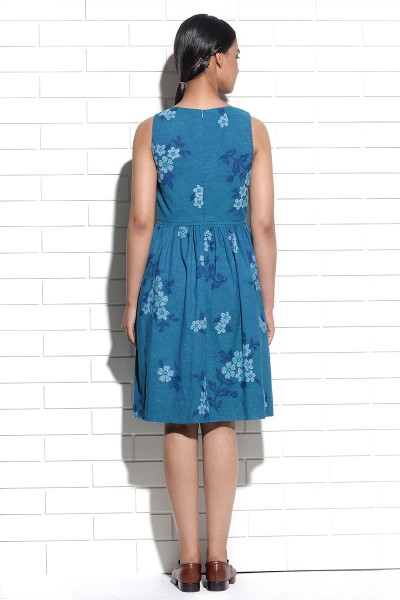 Teal Periwinkle Dress with cross stitch embroidery