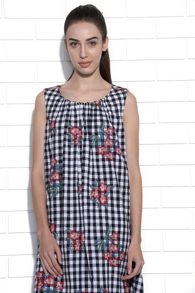 Diane sleeveless dress with floral bouquet cross stitch embroidery