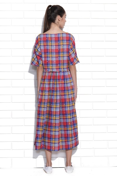 Girona checkered dress with polka dot embroidery