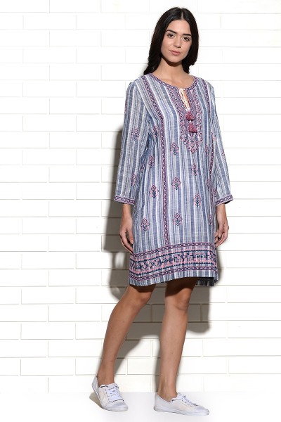 Embroidered Rijeka straight tunic dress