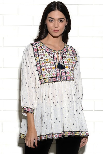 Hodaka mirrorwork embroidered peasant Top