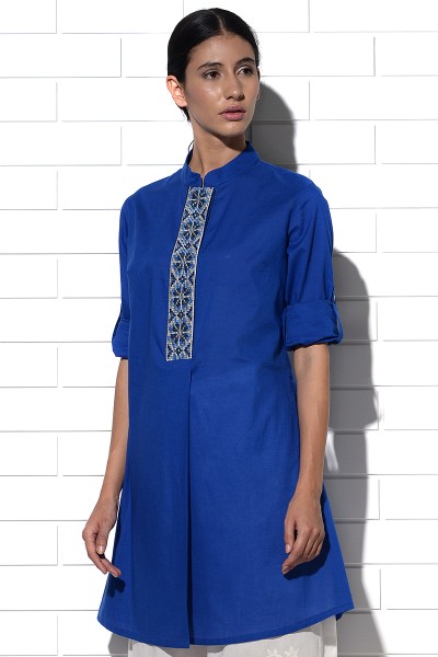 Angistri box pleat tunic in blue