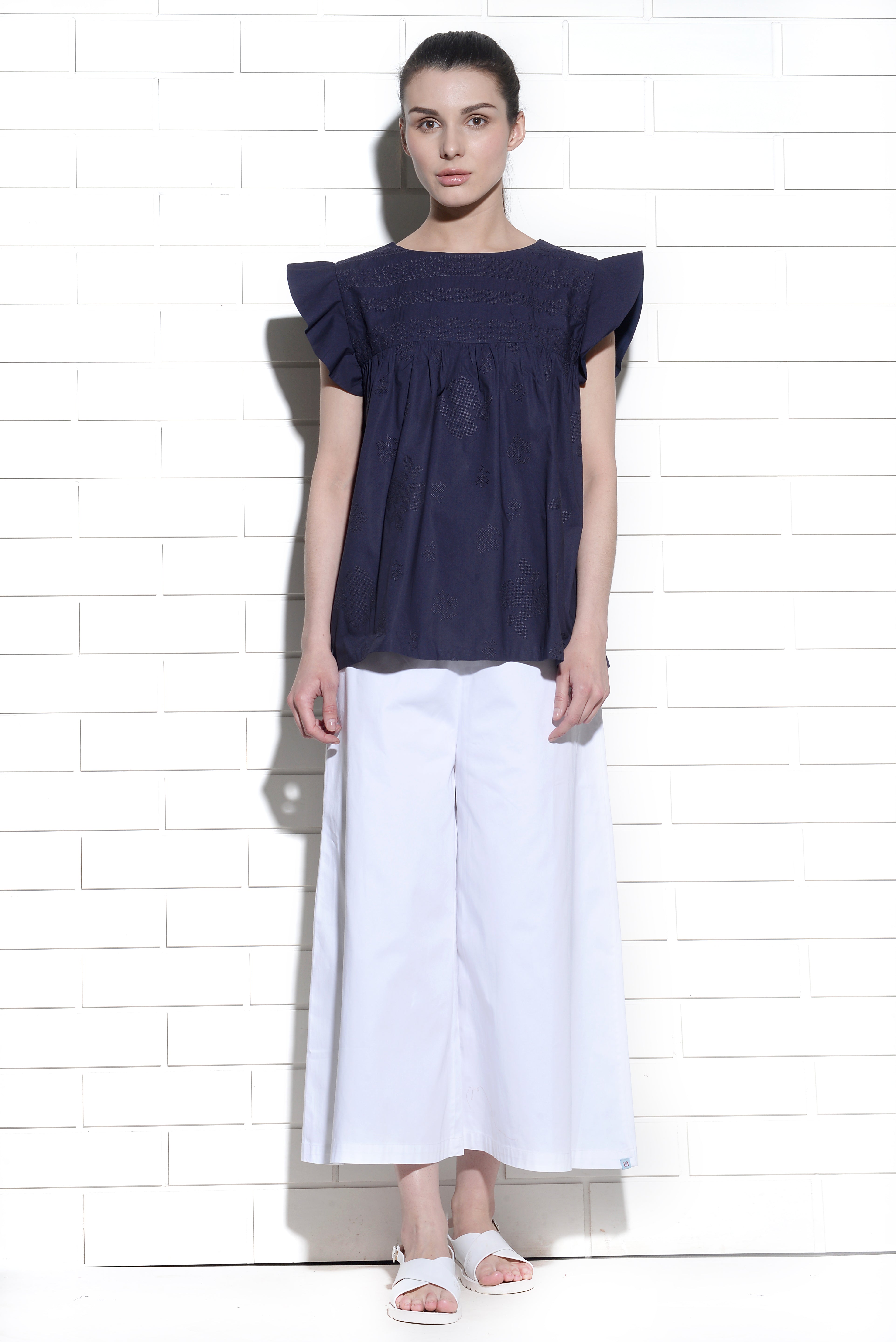 Happy Petals wing sleeve top with cross stitch embroidery